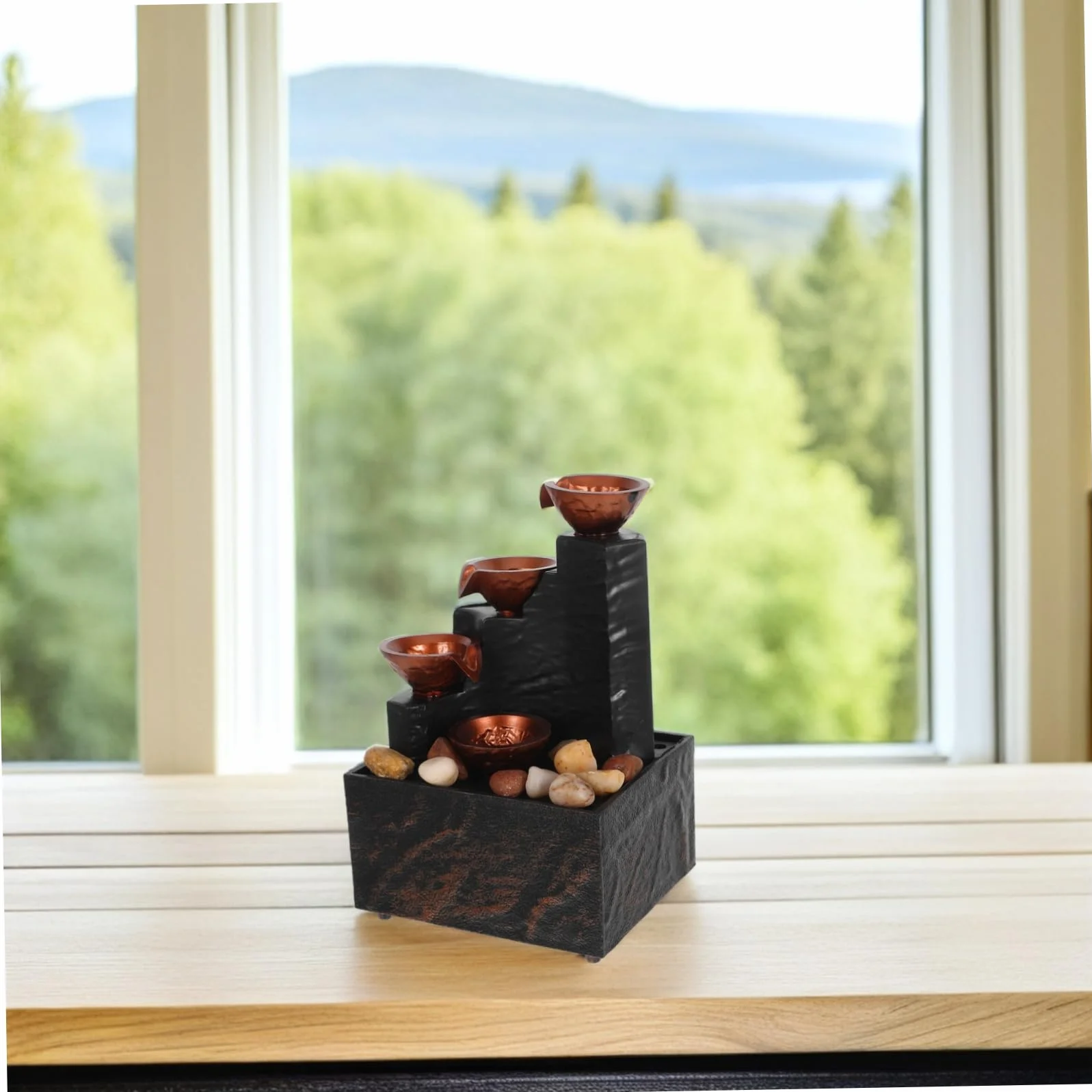 POPETPOP Fuente Pequeña de Escritorio con Iluminación Ambiental Suave y Material Hips, Compacta y Portátil para Decoración de Mesa en Oficina o Estantería
