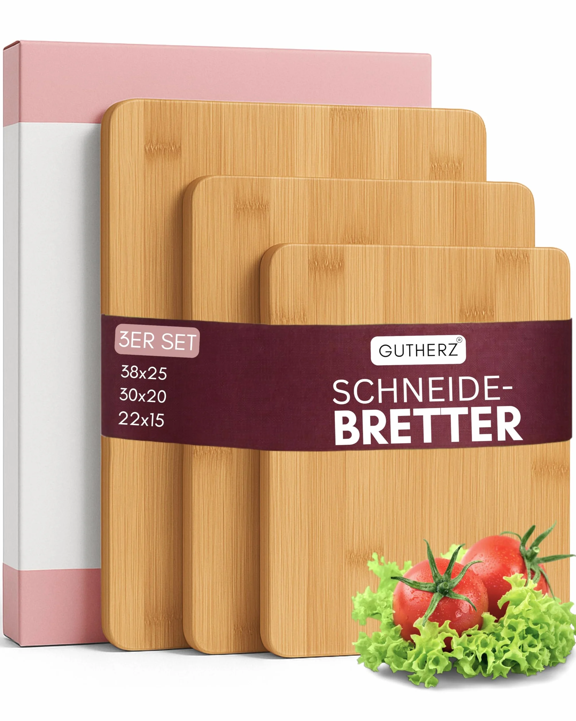 Juego de 3 tablas de cortar de bambú natural 38x25 30x20 22x15 cm 1,5 cm antibacteriana