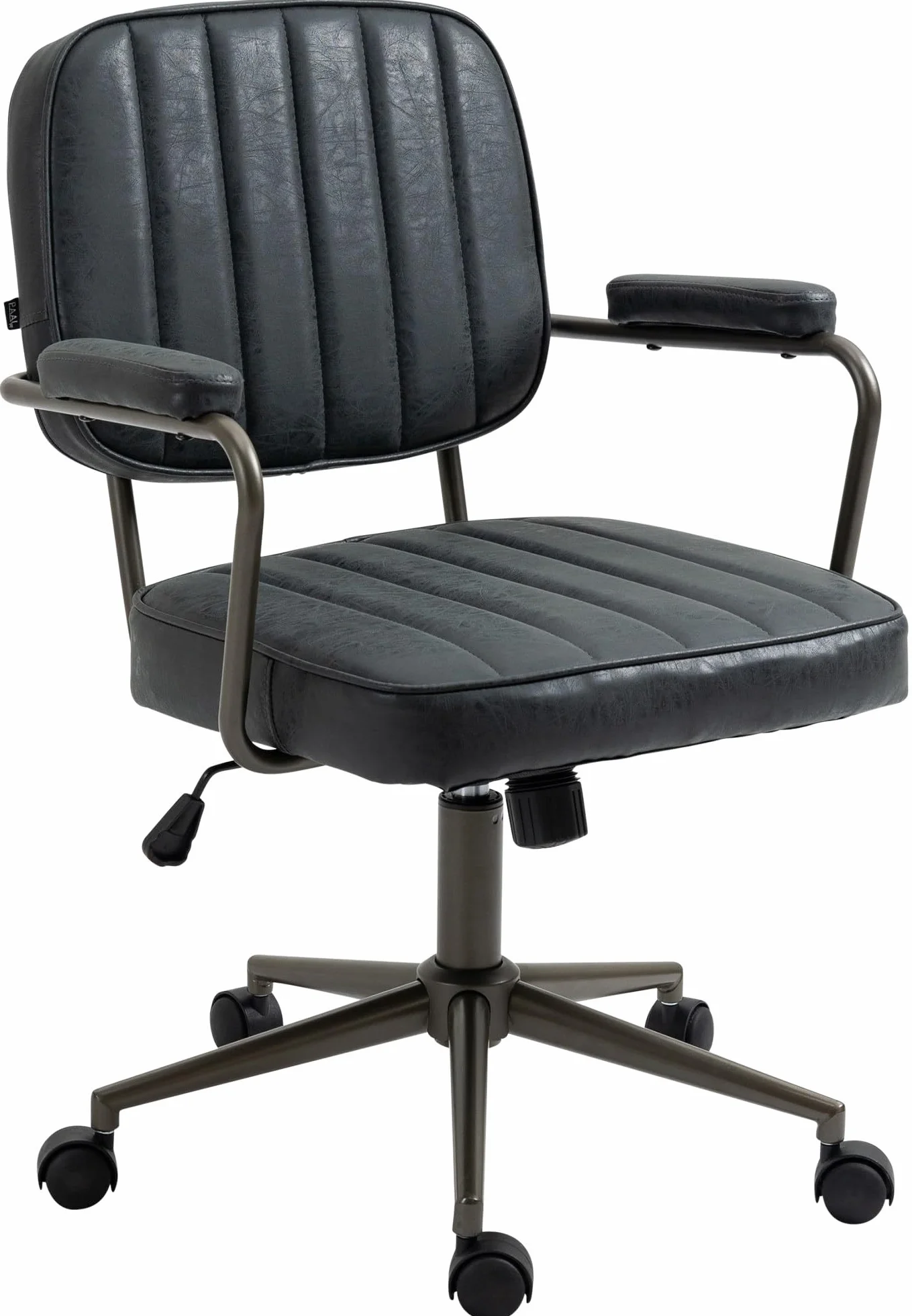 CLP Silla De Trabajo Natrona En Piel Sintética I Silla De Oficina con Look Industrial Acolchada & con Ruedas, Color:Antiguo Negro