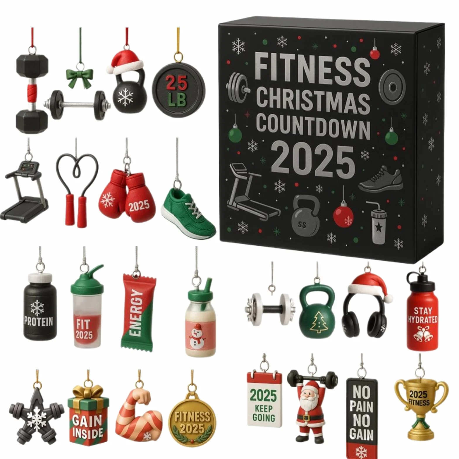 Calendario De Adviento De Cuenta Atrás Navideña - de Cuenta Atrás en | Acrílico 2D,24 Días Accesorios de Fitness Decoraciones para Árbol de Navidad - Para De Invierno, Gimnasio En Casa, V