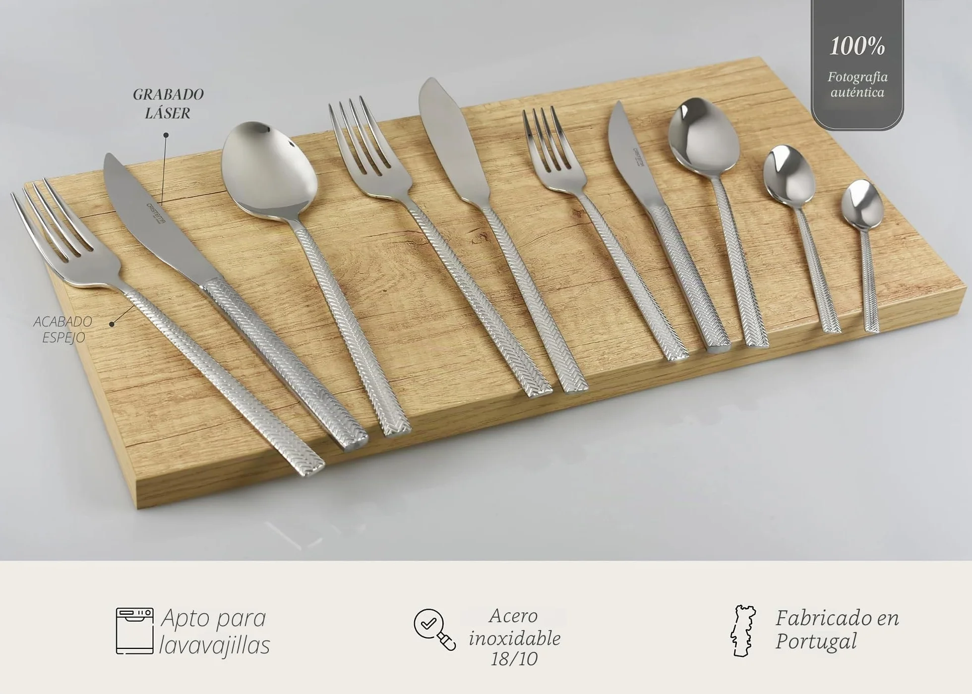 Cristema Dakar Acabado Brillante, juego de 130 piezas (12 personas) en acero inoxidable 18/10, aptas para lavavajillas y producidas en Portugal