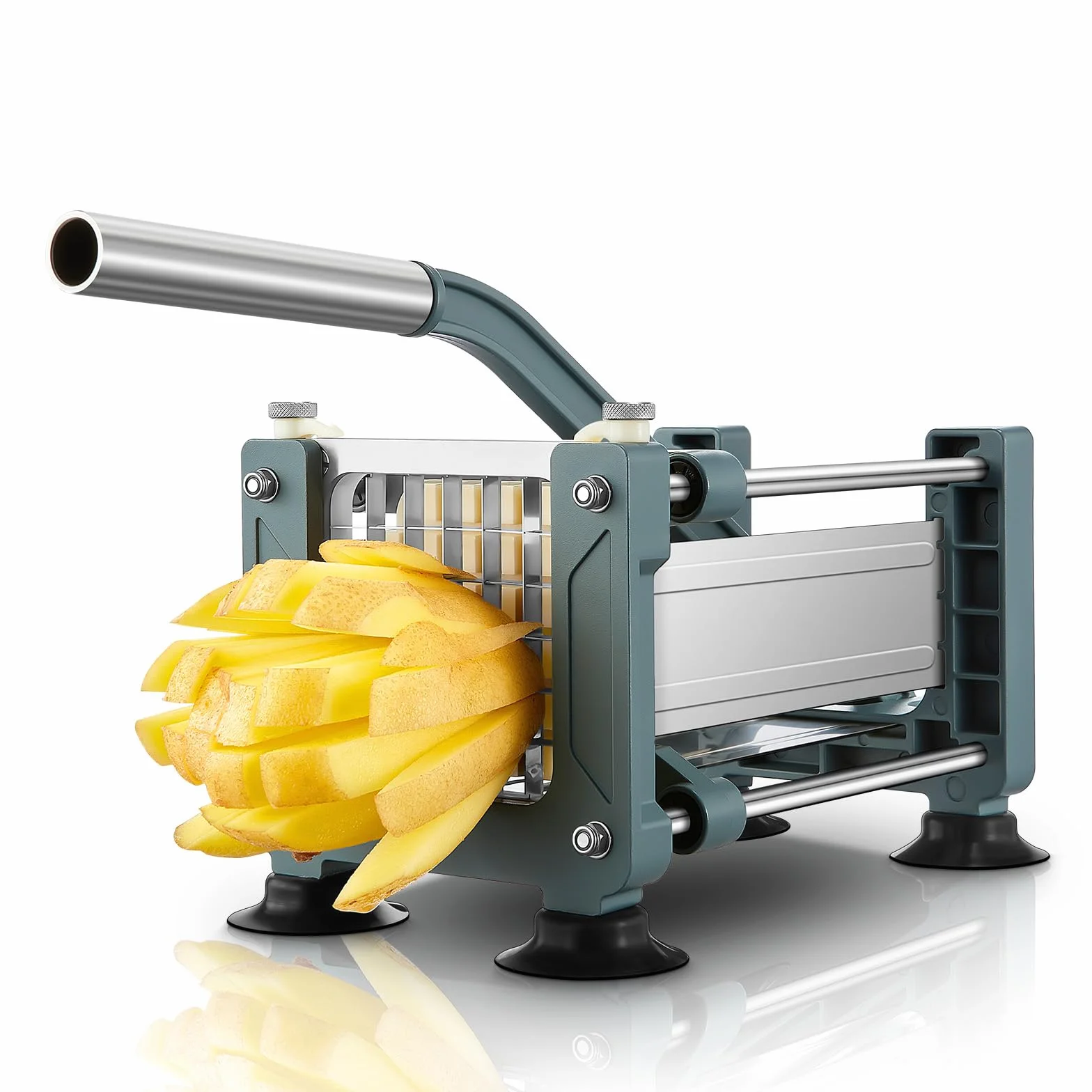 FOHERE Cortador Patatas Fritas Manual, Cortador de Patatas Profesional Corta Patata Acero Inoxidable con Cuchillas De 12mm para Uso Doméstico y Comercial