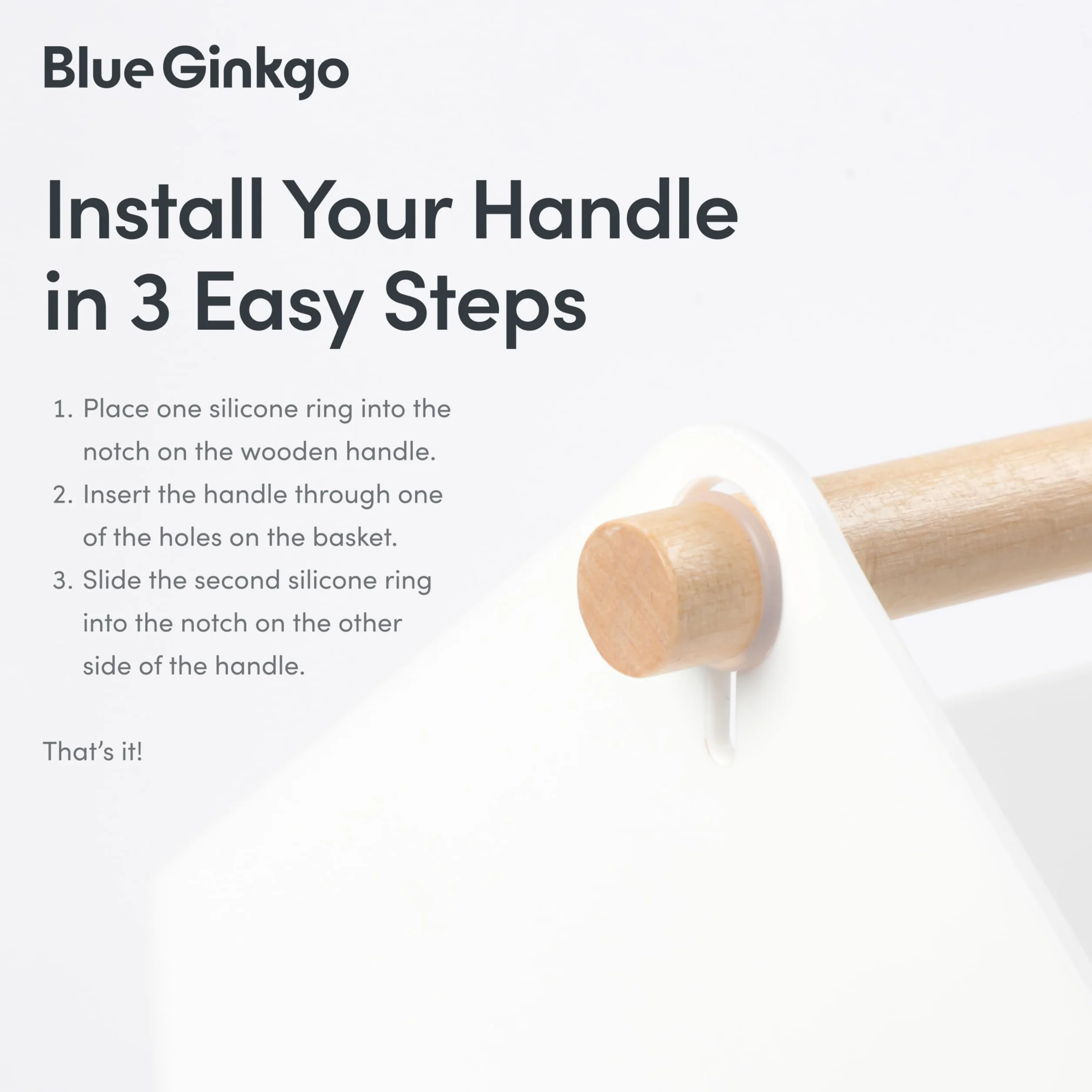 BLUE GINKGO Cesta de almacenamiento grande - Organizador de plástico con mango de madera para baño, despensa o suministros de limpieza (blanco)