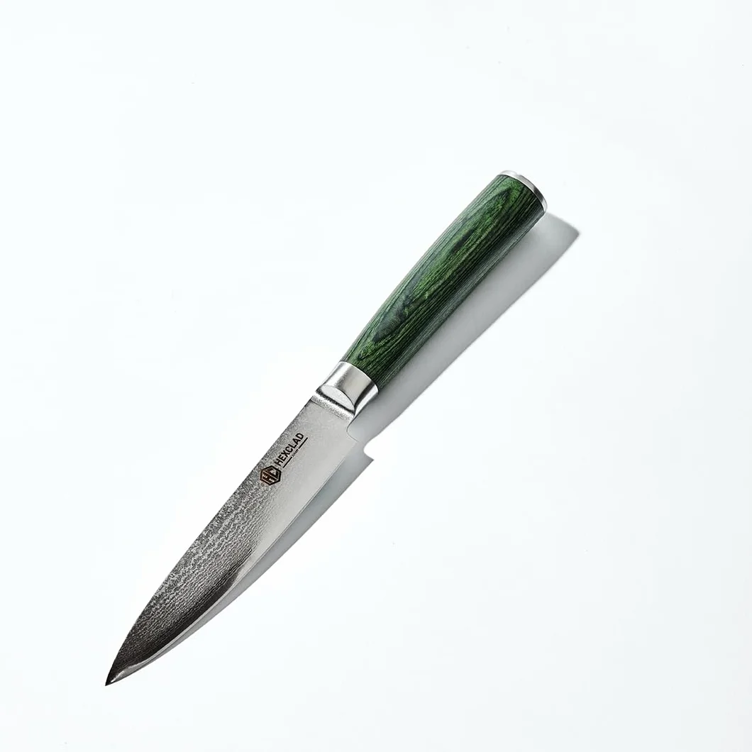 HexClad Utility Knife, 13 cm Japanese Damascus Stainless Steel Blade Full Tang Construction, Pakkawood Handle