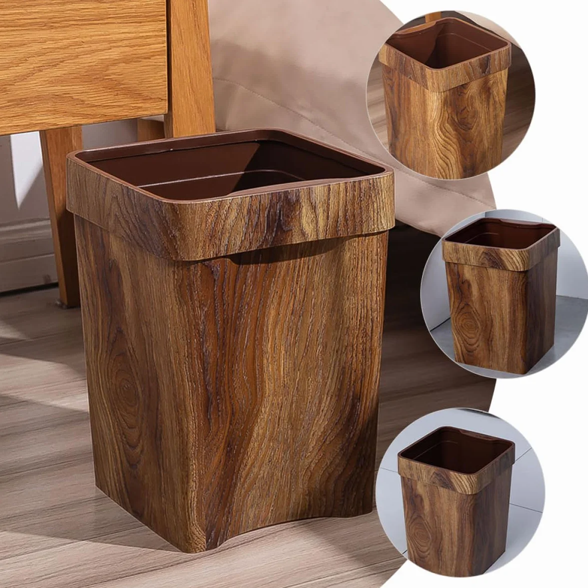 PRETYZOOM Cubo de Basura de Imitación de Madera, 11l, Plástico, Abertura Amplia y Fácil Limpieza, para Baño y Estudio, Color Café