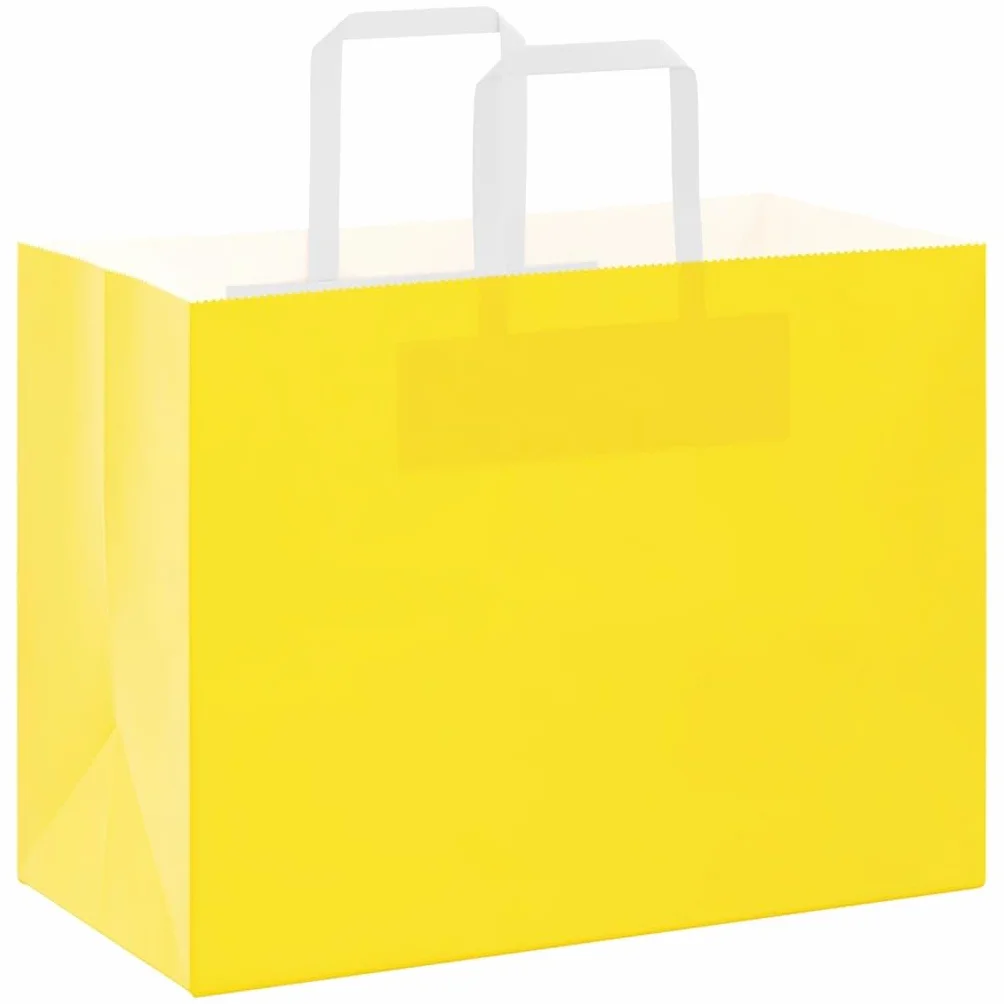 Bolsas de papel amarillo con asas de cuerda de papel, 32 x 17 x 25 cm, 50 unidades, papel de estraza para bolsas de regalo, fiestas, celebraciones, cumpleaños, bodas, Navidad