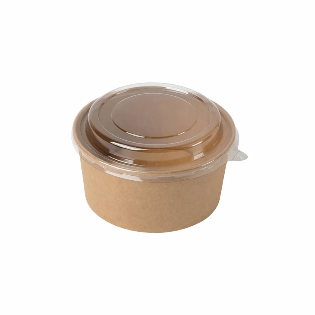 Tazón desechable de Ensalada y Sopa marrón kraft Redondo 750 ml con tapa PET