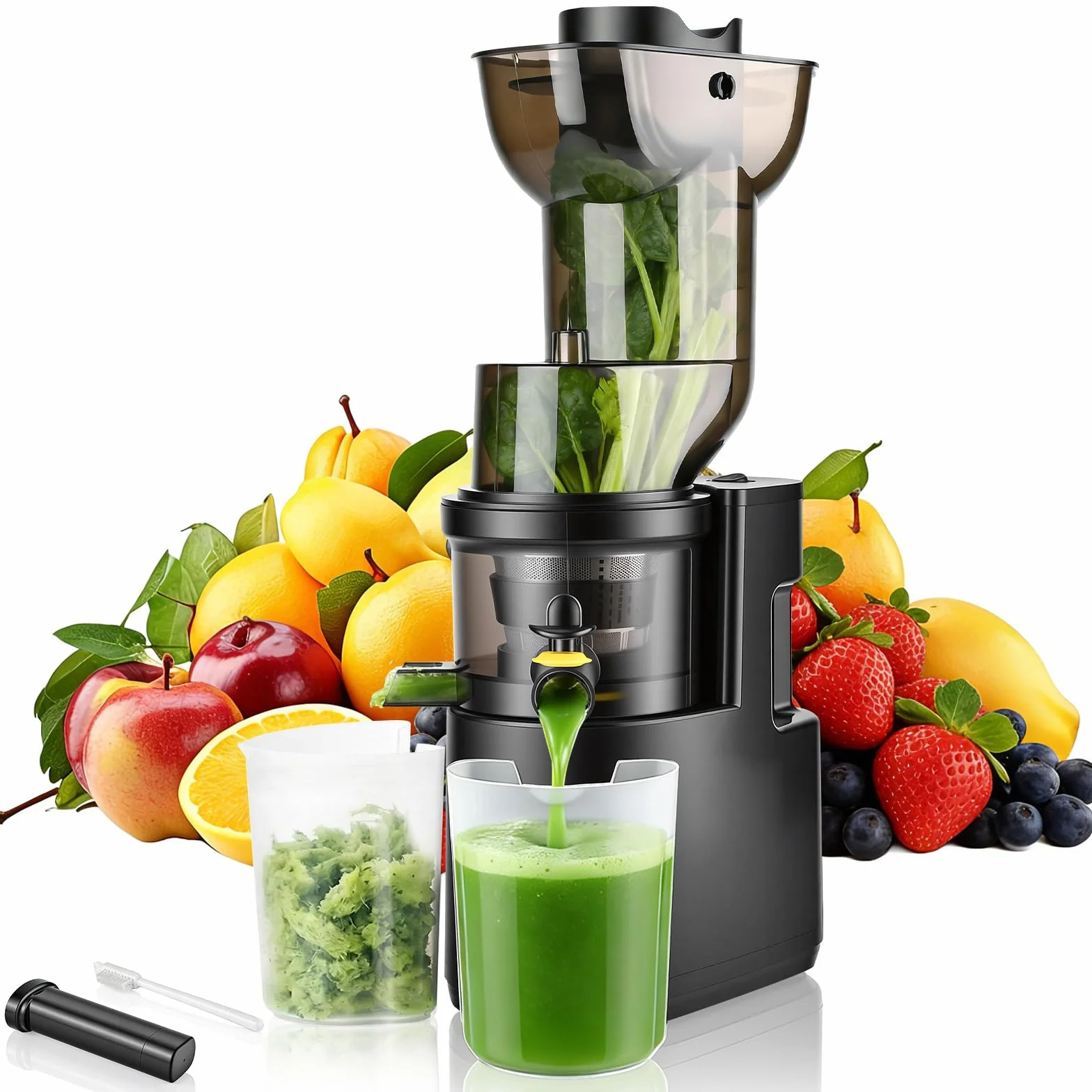 500W Extractor de Zumos y Verduras Juicer Machine,Slow Juicer con Entrada 98 mm,98% de rendimiento de zumo,Fácil Montaje y Limpieza,Sin BPA
