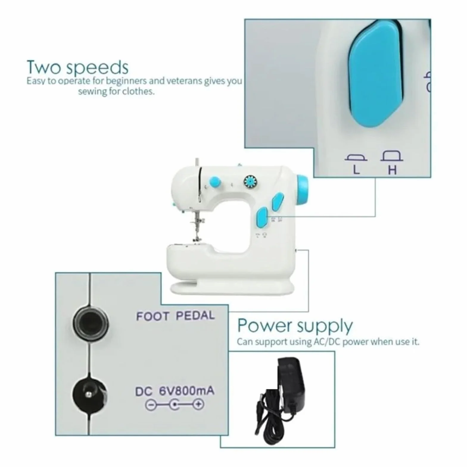 Mini Máquina De Coser Con Luz Integrada, Reparación Dos Velocidades, Doble Hilo, Pedal Eléctrico, Dispositivo Pequeño Costura Potente Silenciosa Y Estable