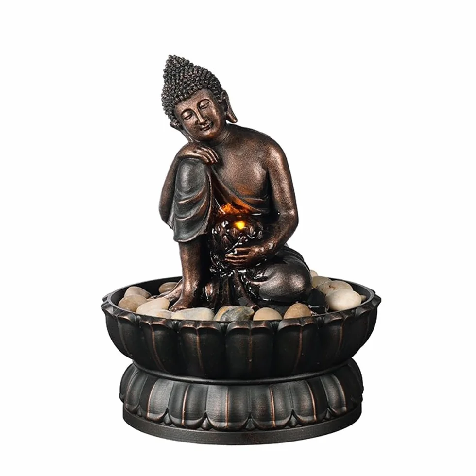 Fuente de Interior Fuente de Escritorio de Buda, Fuente pequeña, Adornos de Resina, decoración Sencilla for el hogar, meditación de Serenidad Zen Fuente Agua Decorativa