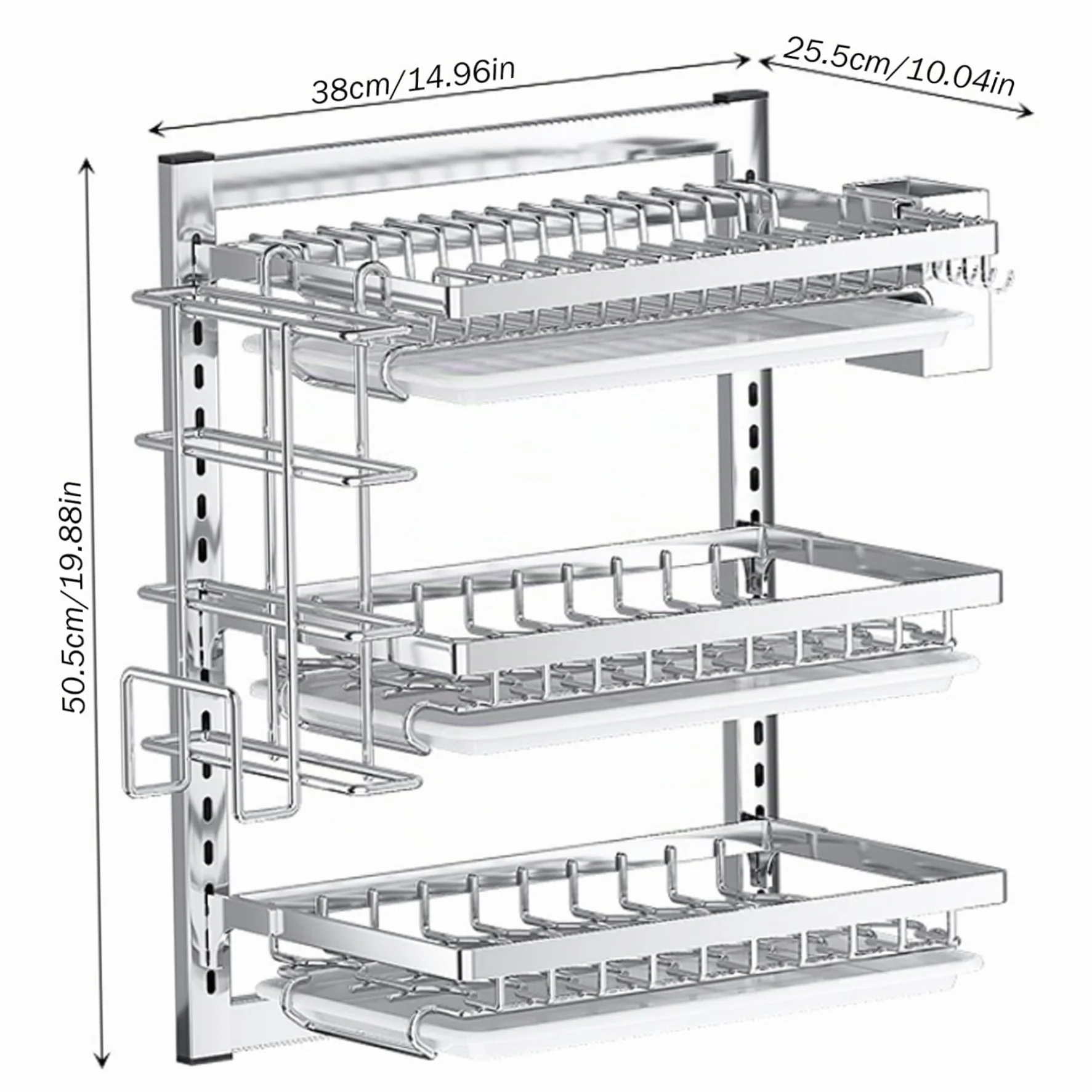 Yeory Artillo de Secado de Platos montados en la Pared, Estante de Secado de Plato de Acero Inoxidable de 3 Niveles, Estante de Secado para Platos Colgantes, lavador de Platos de Montaje en la Pared