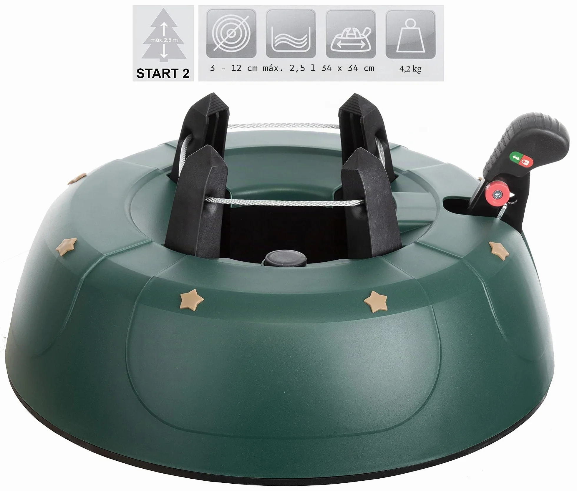 Brandsseller Soporte para árbol de Navidad, hasta 2,5 m, con mecanismo de palanca de pie, técnica de una cuerda y sistema de seguridad, verde
