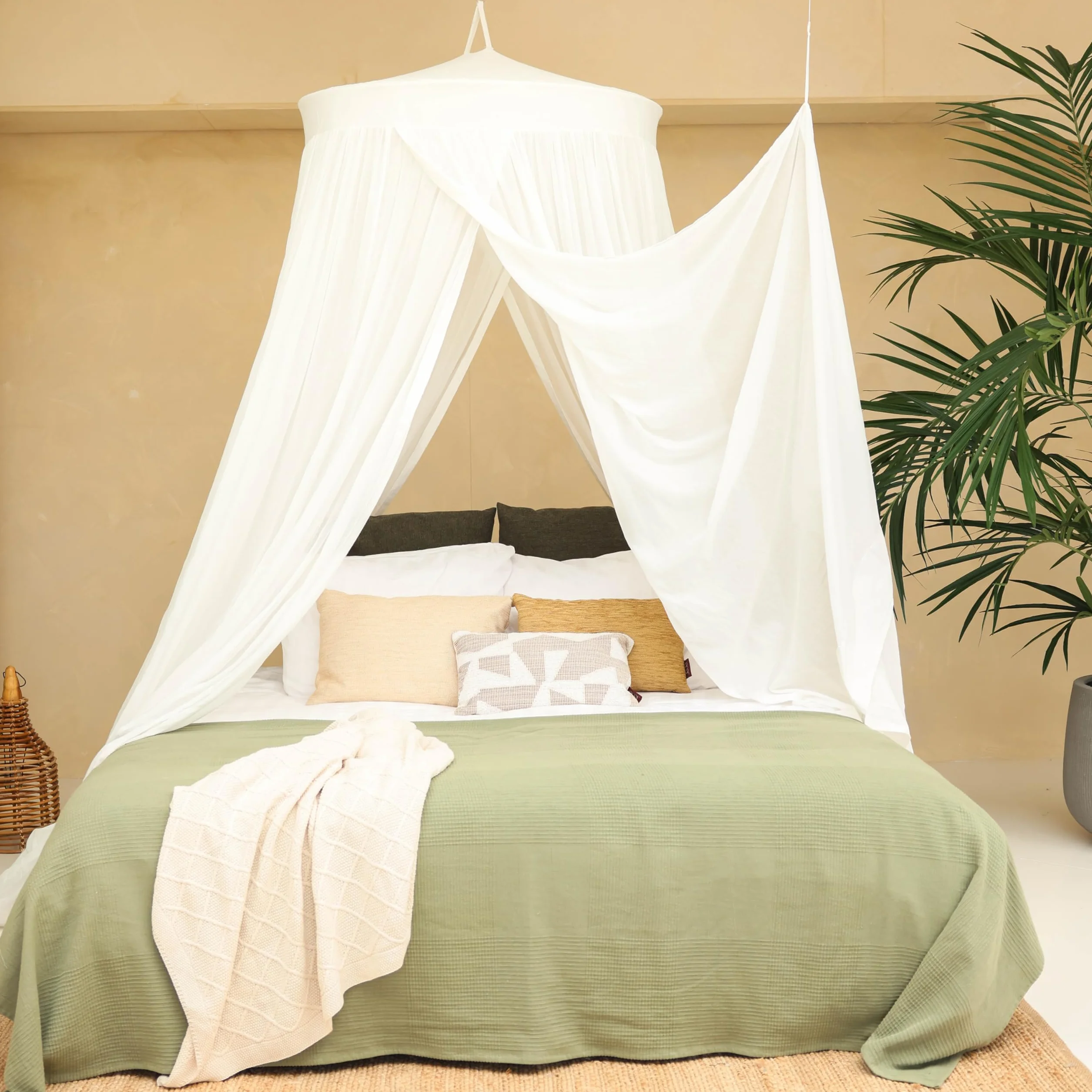Dosel de Cama de Algodón 100 % para Cama Queen y King Size | Mosquitera de Lujo Hecha a Mano para Dormitorio | Red Decorativa en Forma Cónica con 2 Aberturas para el Hogar