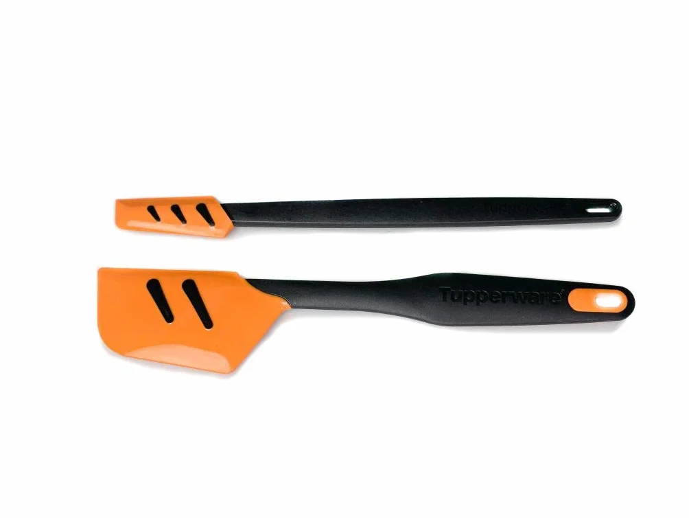 TUPPERWARE Espátula de Silicona + Espátula de Silicona Fina negro naranja