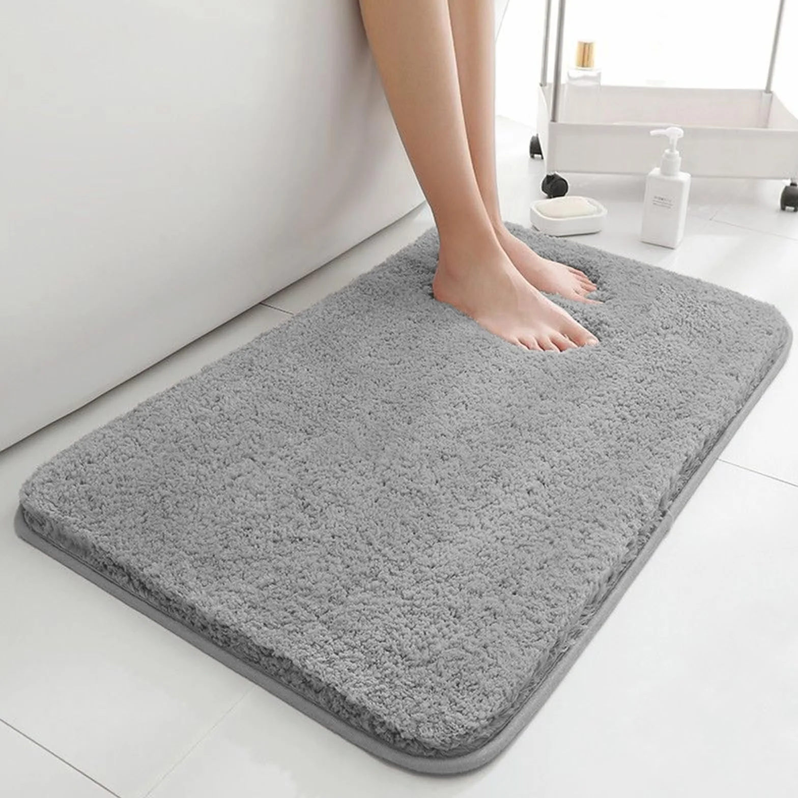 Alfombra de Baño Antideslizante 40x60 cm Microfibra Gris Oscuro