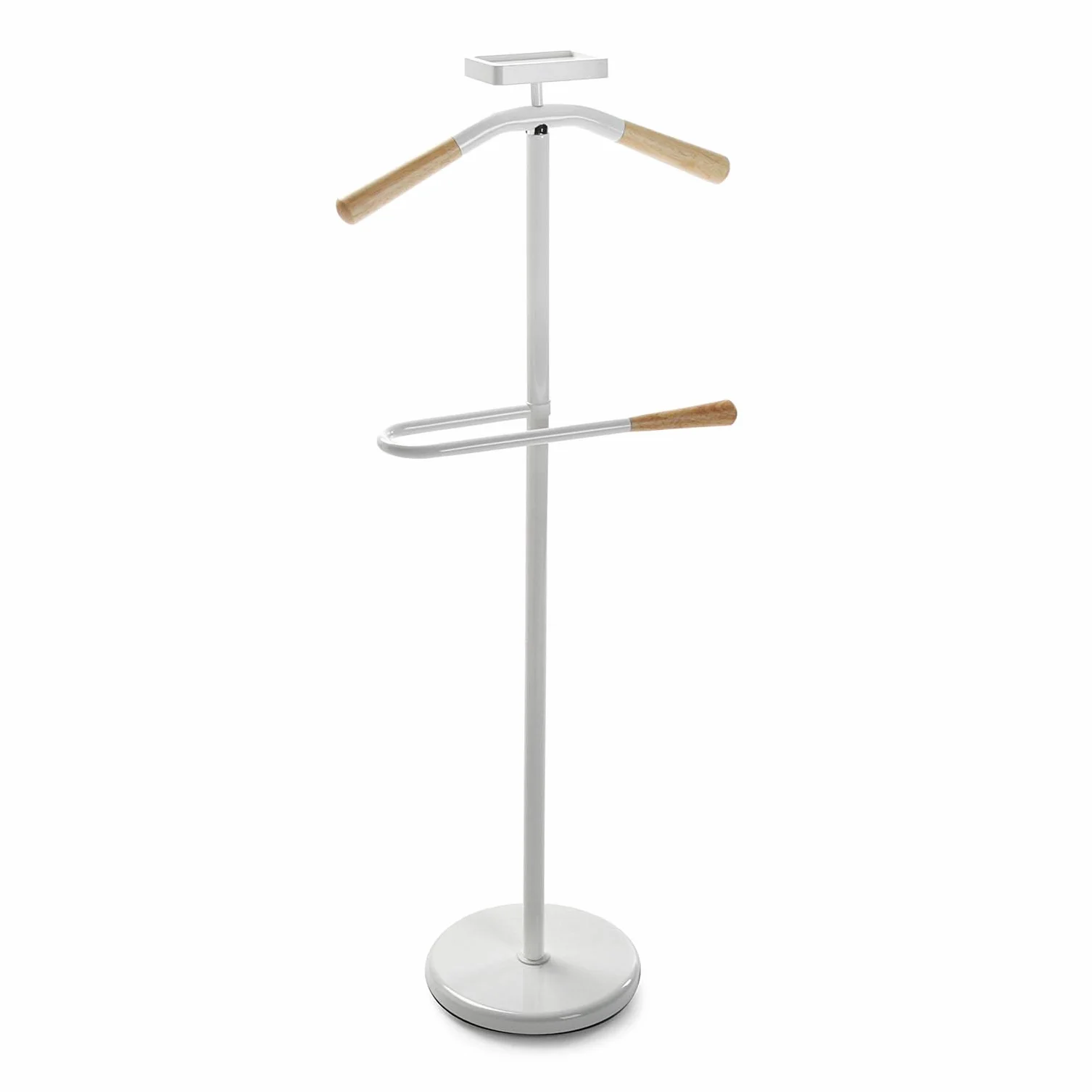 Versa Cham Galán de Noche Moderno Multifuncional con 2 Perchas o Colgadores para Ropa de Hombre o Mujer, Medidas (Al x L x An) 108 x 44 x 25 cm, Metal, Color Blanco y Madera