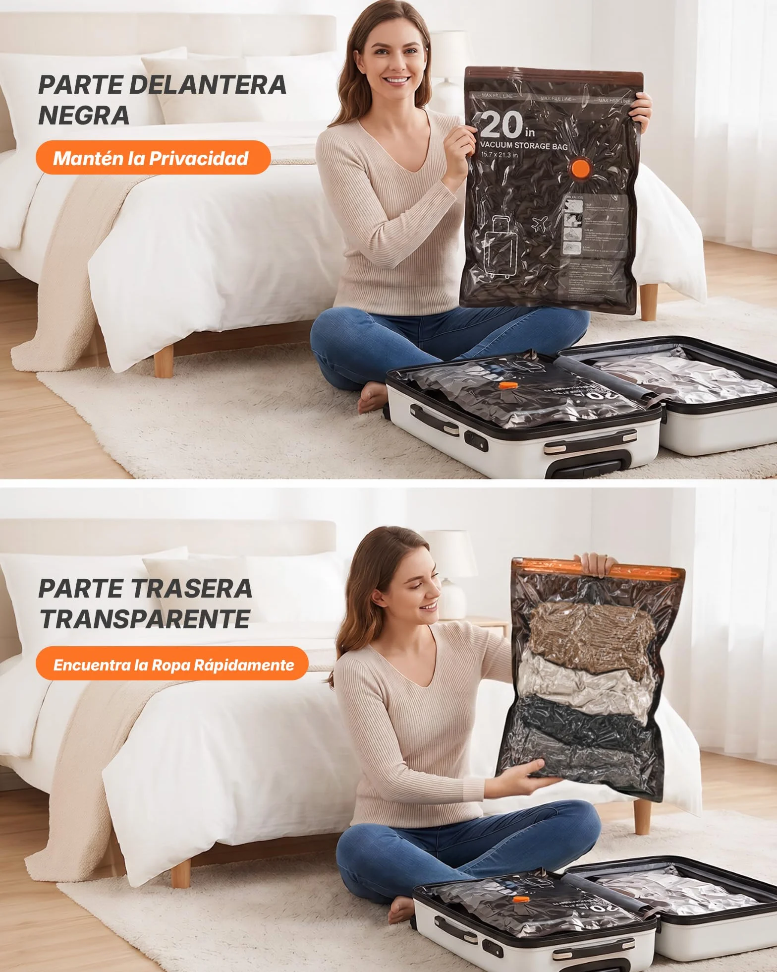 Bolsas Vacio Ropa Viaje con Bomba de Vacío Eléctrica Inalámbrica, Pack de 20 (4 * 74x54, 8 * 64x47, 8 * 54x40) – Ideal para Equipaje de Mano, Ropa de Temporada y Almacenamiento en Casa