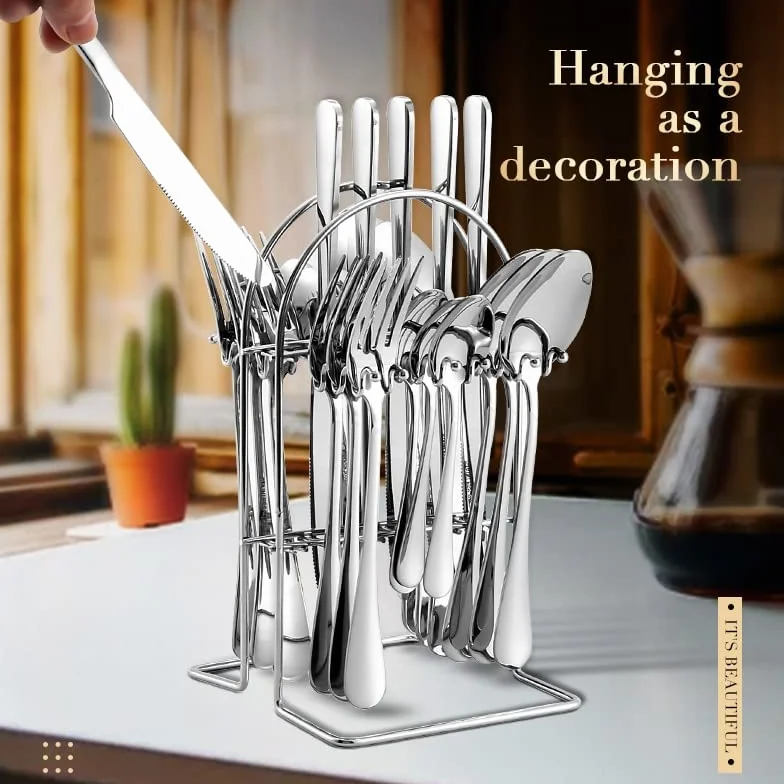 Juego de Cubiertos de Acero Inoxidable, 24 Piezas, Caja de Regalo, Mango de Color de Lujo, Tenedor, Cuchara y Cuchillo. Apto para lavavajillas (Rojo Dorado).
