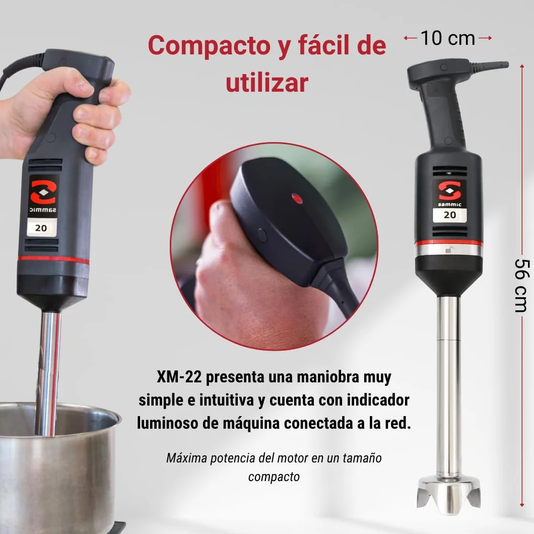 YOMMAK Batidora Profesional Sammic XM-22 – 300W, Batidora Brazo Industrial de Mano – Hasta 15L – Ideal para Cocina Profesional Hosteleria Horeca y Repostería – Trituradora Compacta y Duradera