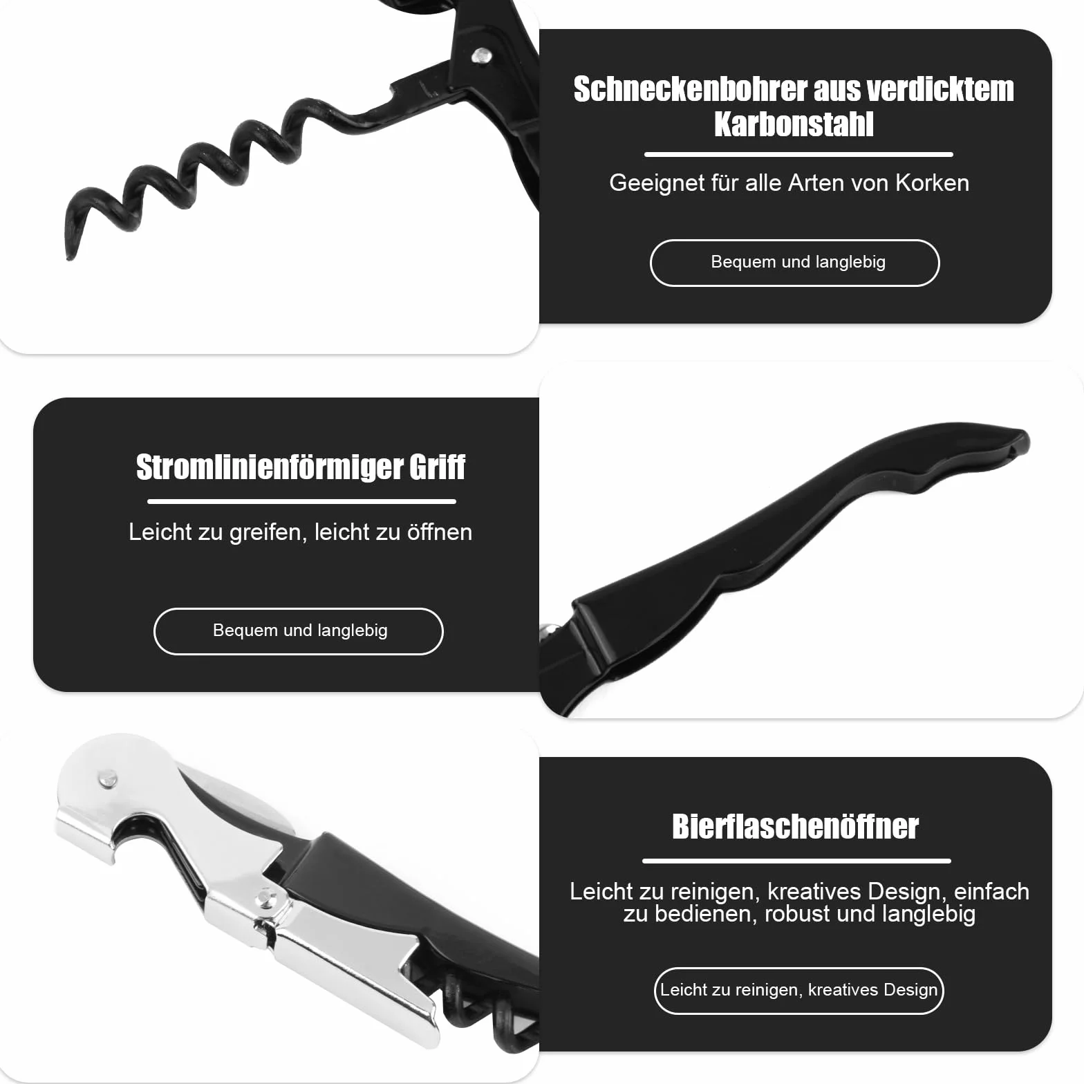 Sacacorchos de acero inoxidable 3 en 1, abridor de vino y cerveza para sommeliers