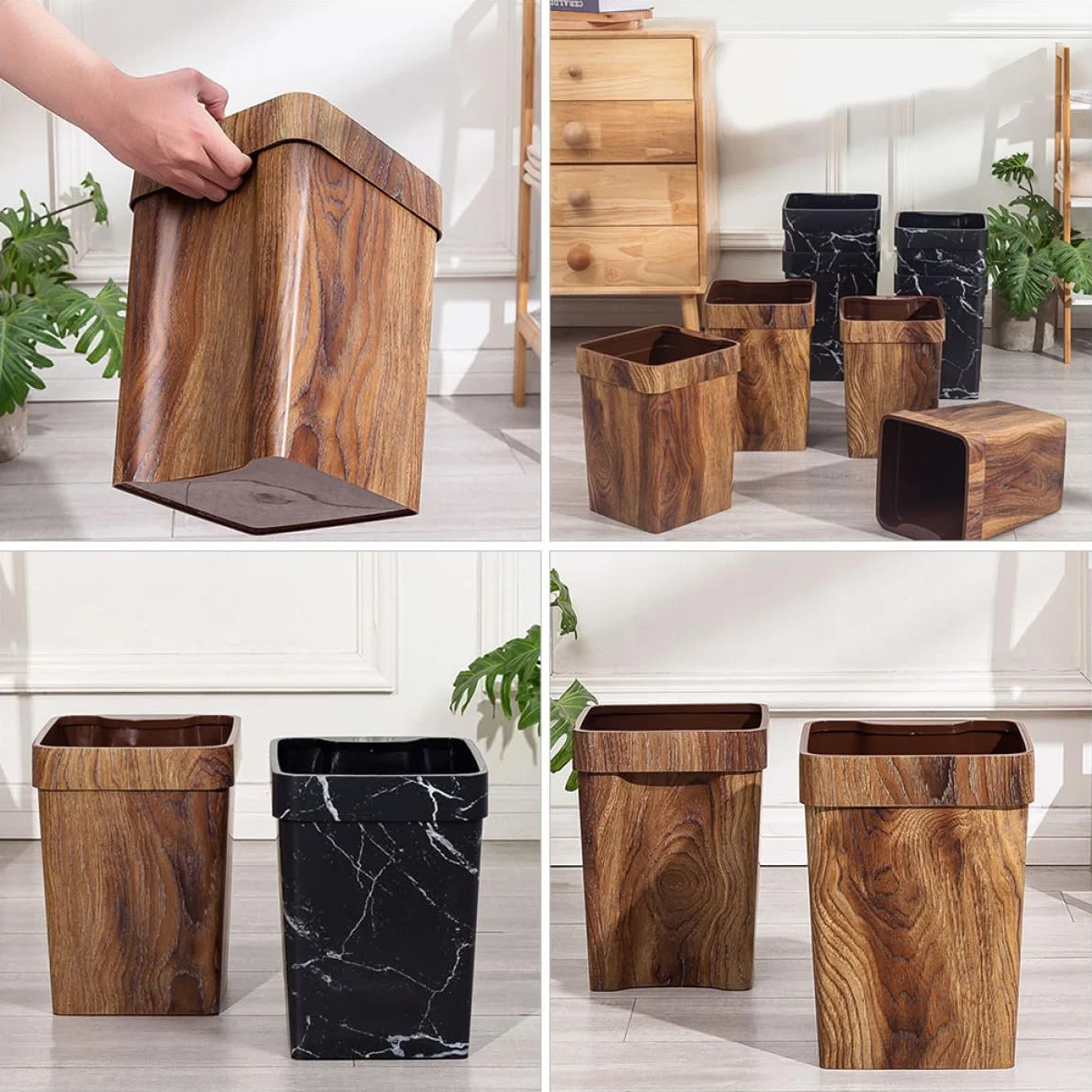 PRETYZOOM Cubo de Basura de Imitación de Madera, 11l, Plástico, Abertura Amplia y Fácil Limpieza, para Baño y Estudio, Color Café