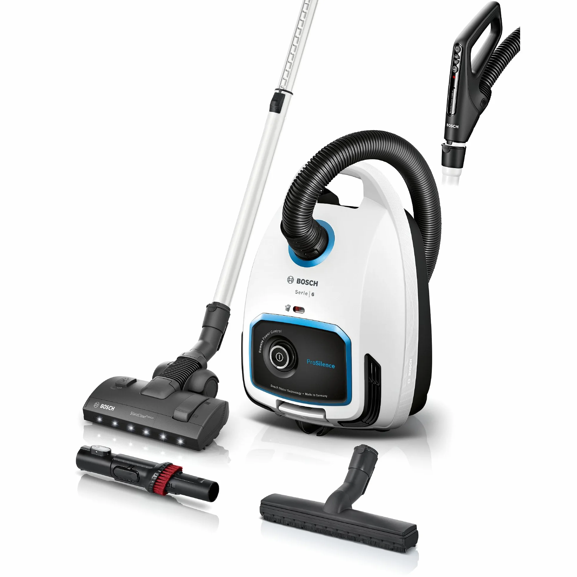 Bosch - Aspirador con Bolsa, Serie 6, ProSilence, Silencioso, Filtro HEPA, Cabezal LED, Blanco, BGB6SIL0L