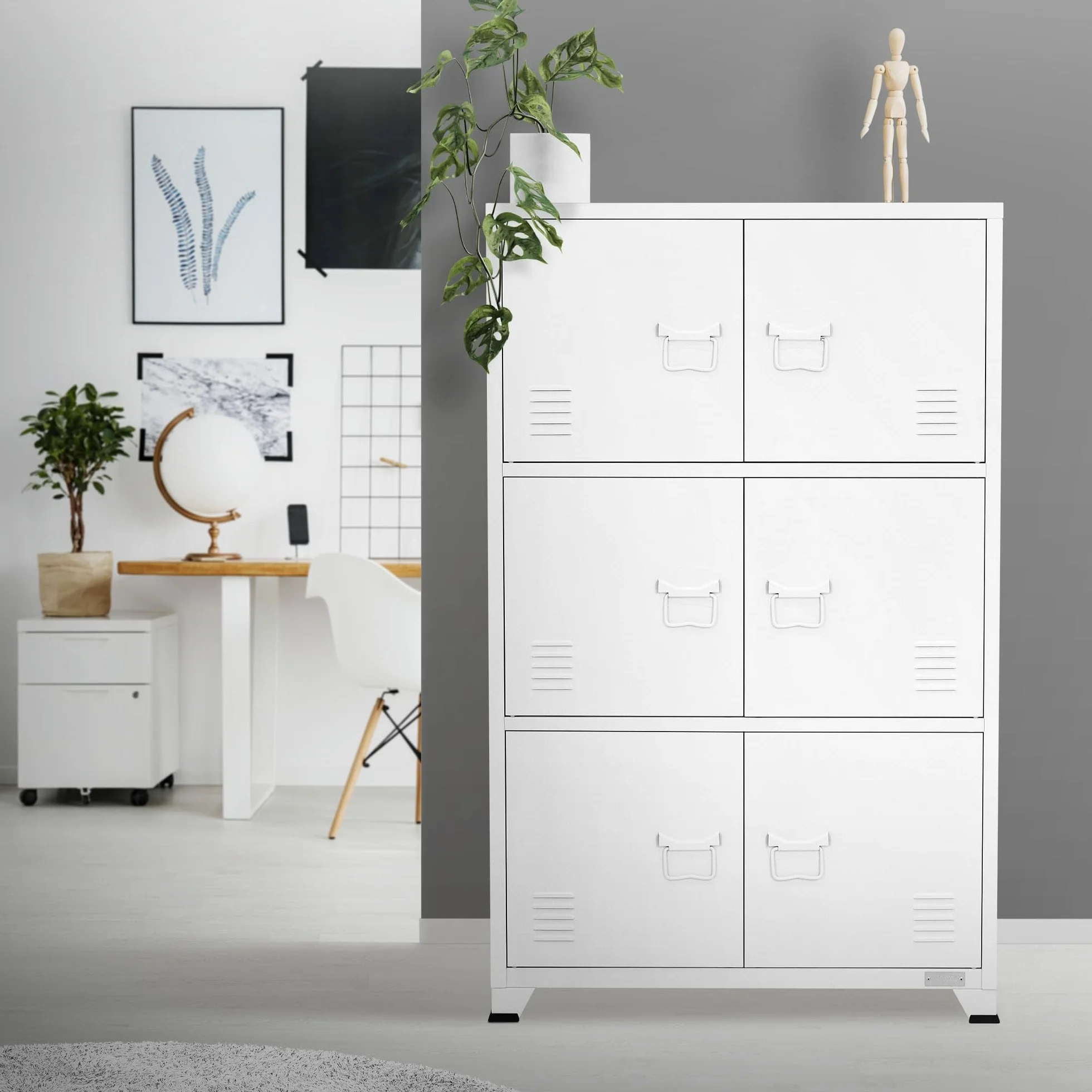 ML-Design Archivador de Oficina 75x40x120,5 cm Acero Blanco Armario Independiente con 4 Patas Mesita Auxiliar Metálica con 6 Puertas y 3 Compartimentos Mueble para Almacenamiento Archivo de Documentos