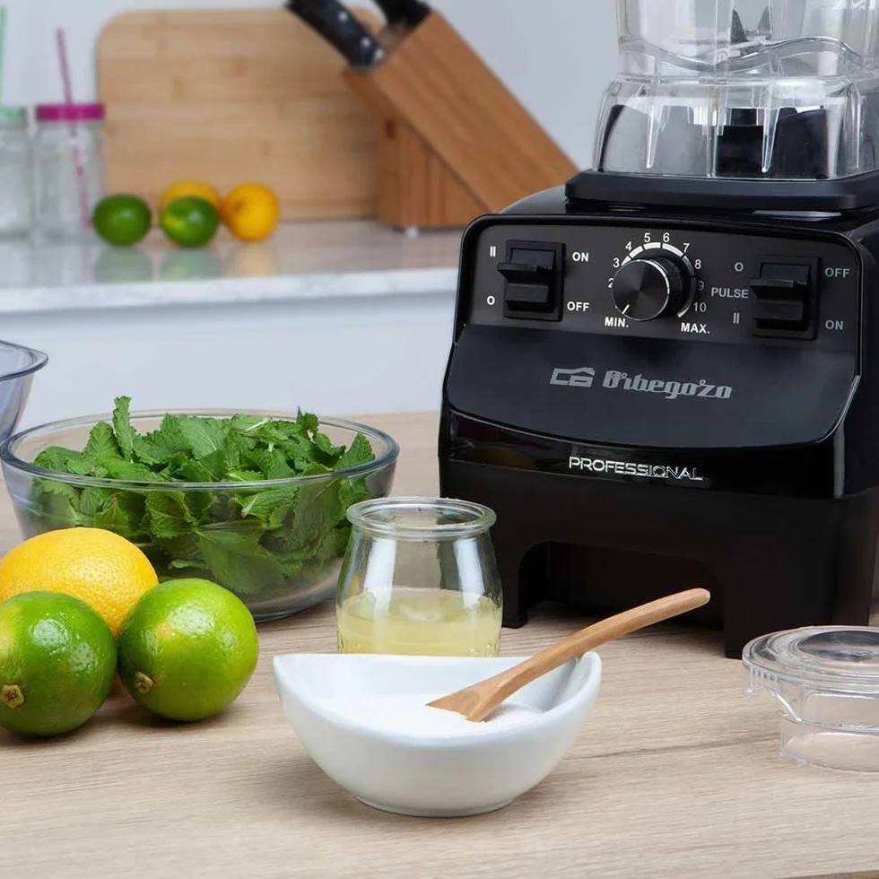 Orbegozo BV 9650 A Batidora de vaso profesional, motor AC de cobre de alto rendimiento, vaso 2L de tritán libre de BPA, 30.000 RPM, 1500W, regulador electrónico potencia, cuchilla INOX