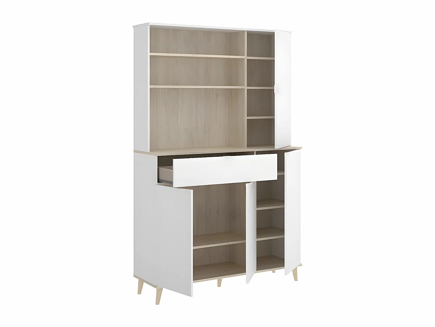 DEKIT GRUPO RIMOBEL WOK -MUEBLE AUXILIAR DE COCINA CON ALMACENAJE - 191x120x40 cm - BLANCO / NATURAL