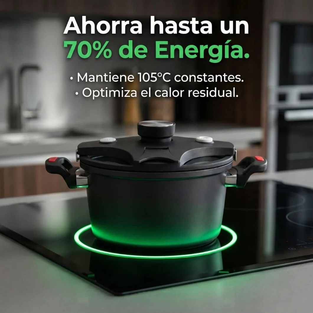 Vital Tools Olla de Cocción Lenta 5L, 8 Comensales, 105°C, Compatible Gas Eléctrica Inducción, Antiadherente