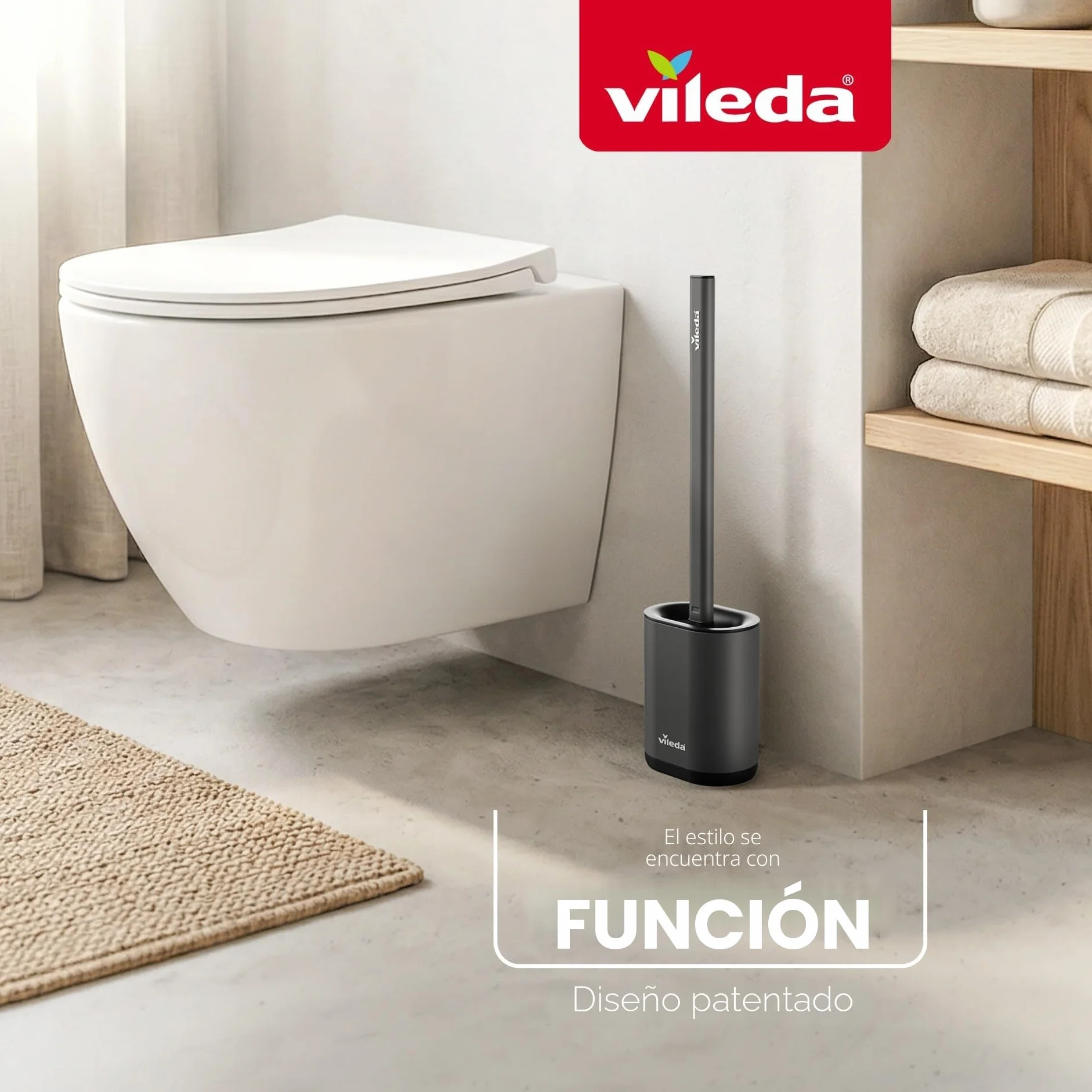 Vileda Cepillo WC de Silicona con Cabezal Flexible y Mango de Acero Inoxidable – Escobilla WC 2 Zonas de Limpieza Higiénico