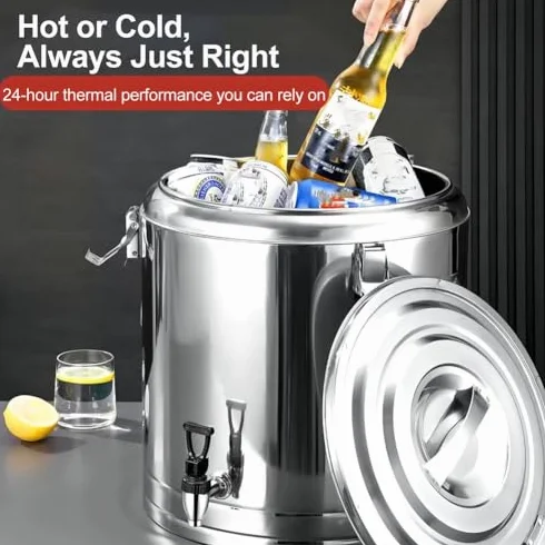Dispensador térmico de bebidas, recipiente aislado para bebidas, acero inoxidable 304, grifo para agua fría y caliente, capacidad de 40 litros, ideal para catering, té, café, sopa