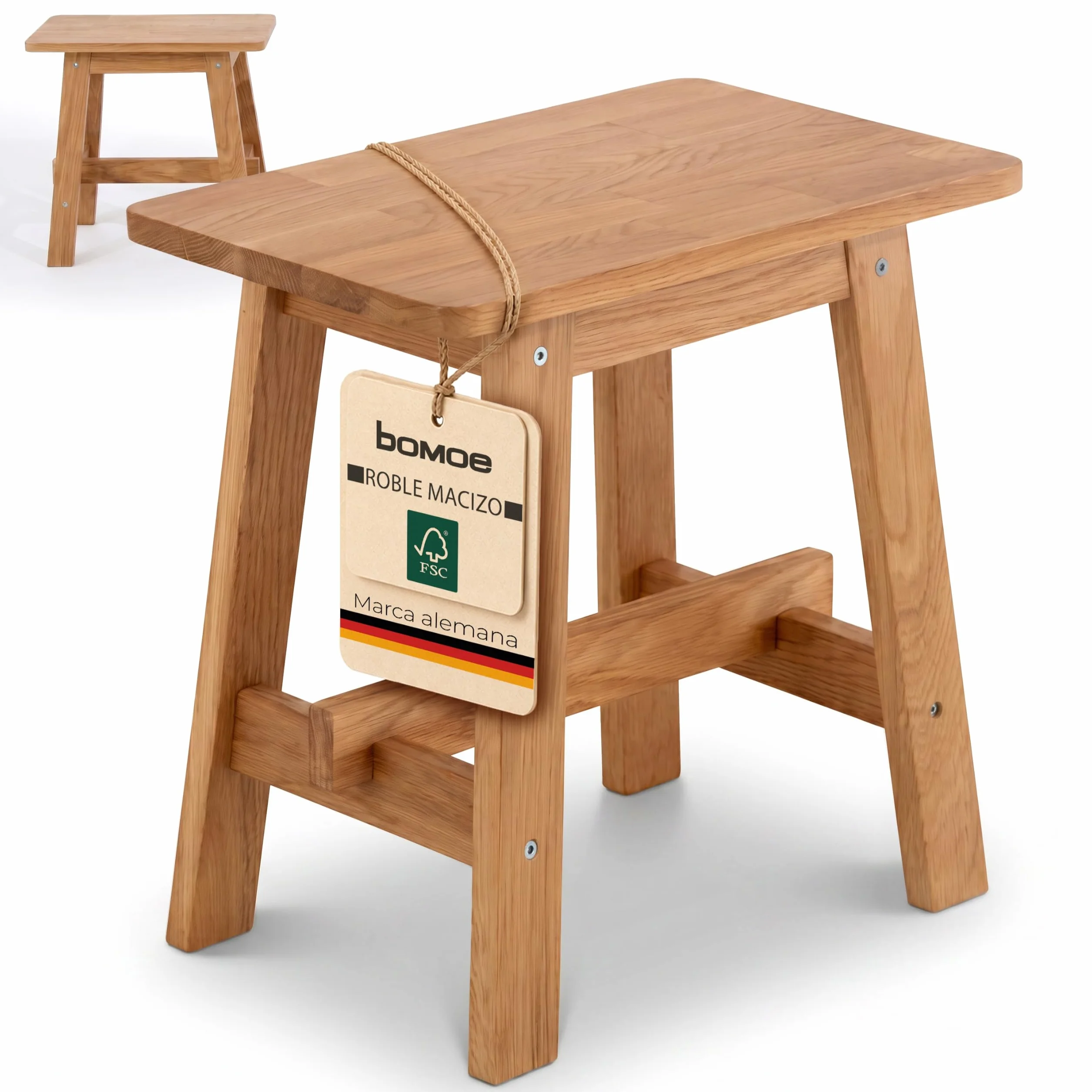 bomoe Taburete de Madera Roble Macizo FSC® para Cocina y Baño Estable | 45x29x45cm Duradero para Recibidor Zapatero y Entrada banqueta Bamberg