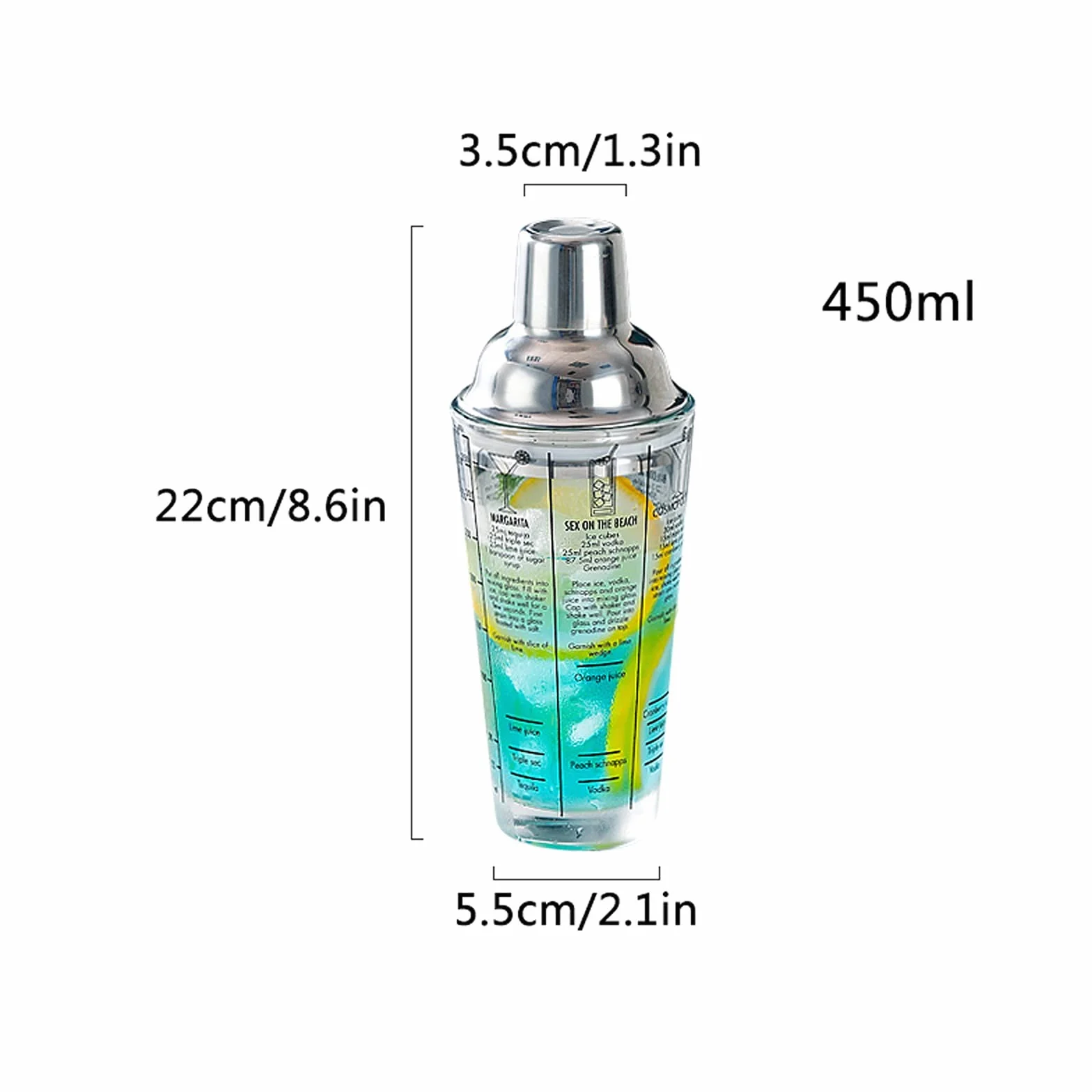 Coctelera para Cócteles Coctelera de cóctel, agitadora de bebidas, recetas de martini medido mezcla de vidrio y acero inoxidable superior zapatero, mejor regalo para principiantes Juego de cóctel