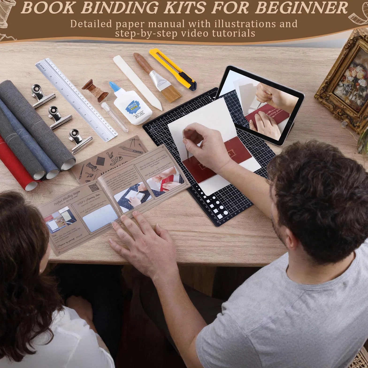 145 kits de encuadernación de libros para principiantes para hacer libros, materiales de encuadernación con punzón de tela de papel A5, herramientas completas de encuadernación con instrucciones y