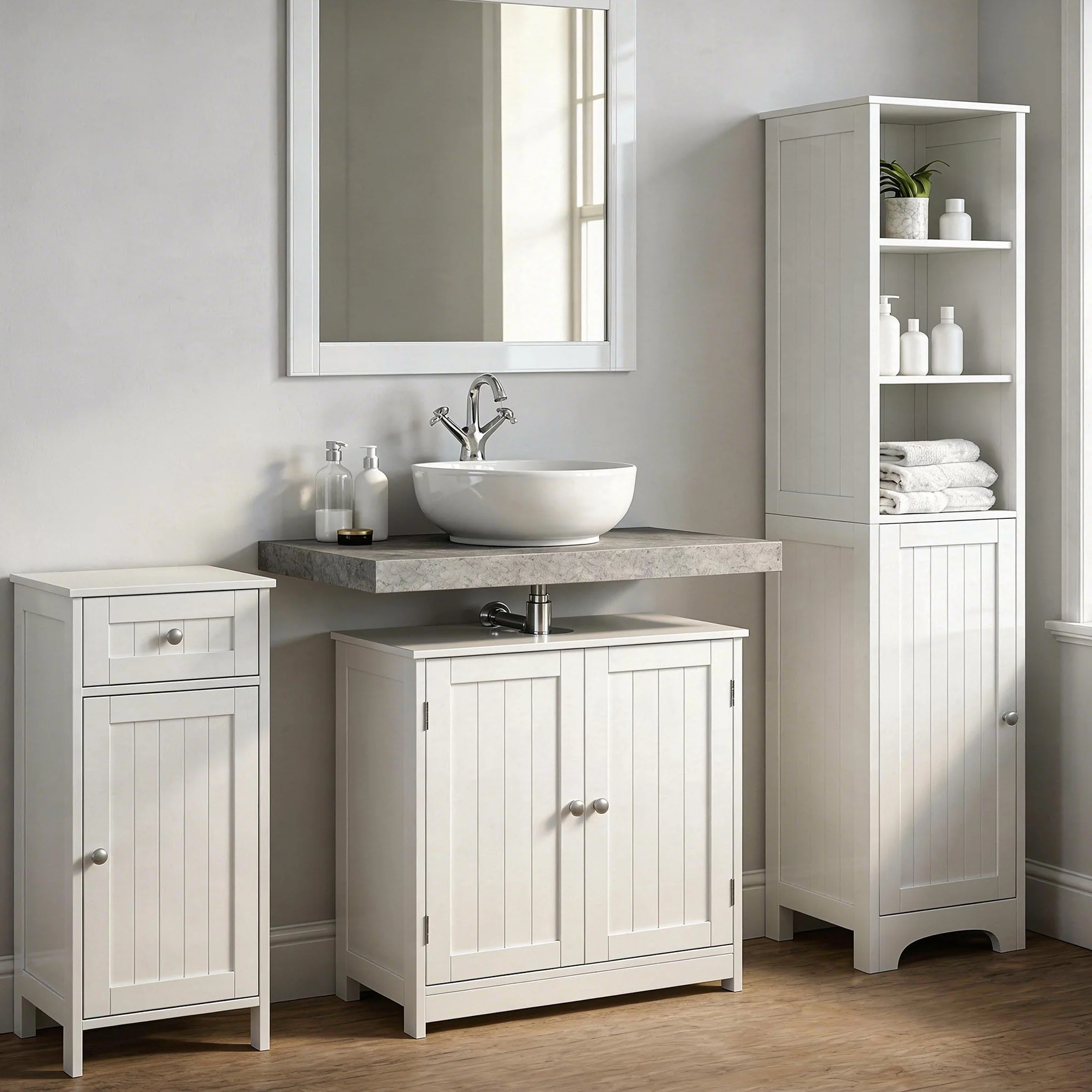 LOLAhome Mueble Bajo Lavabo pie de Madera Blanco, Mueble Baño de 60x30x60 cm
