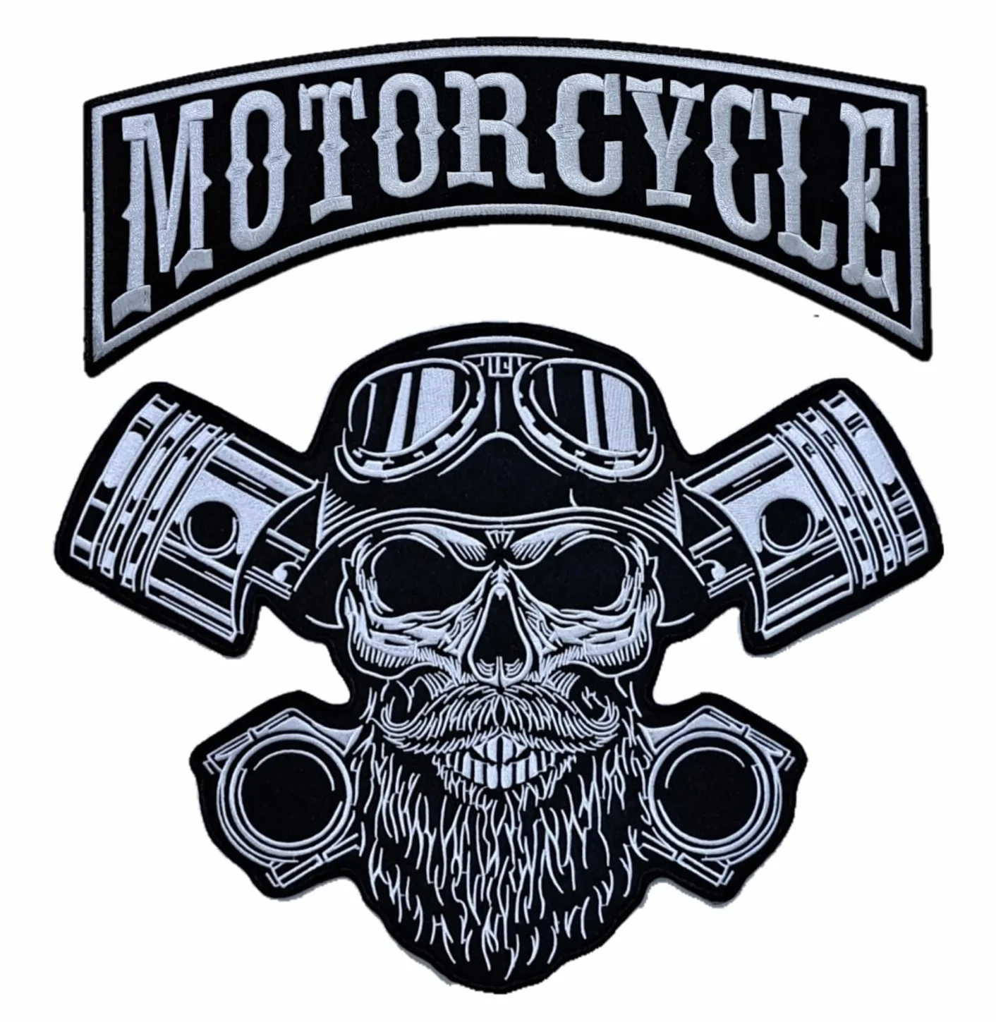 Juego de 2 parches bordados Biker "Motorcycle" + Punck Skull XXL parches termoadhesivos para chalecos y chaquetas de moto, para decorar chaquetas de moto, bordado en accesorios de ropa, manualidades.