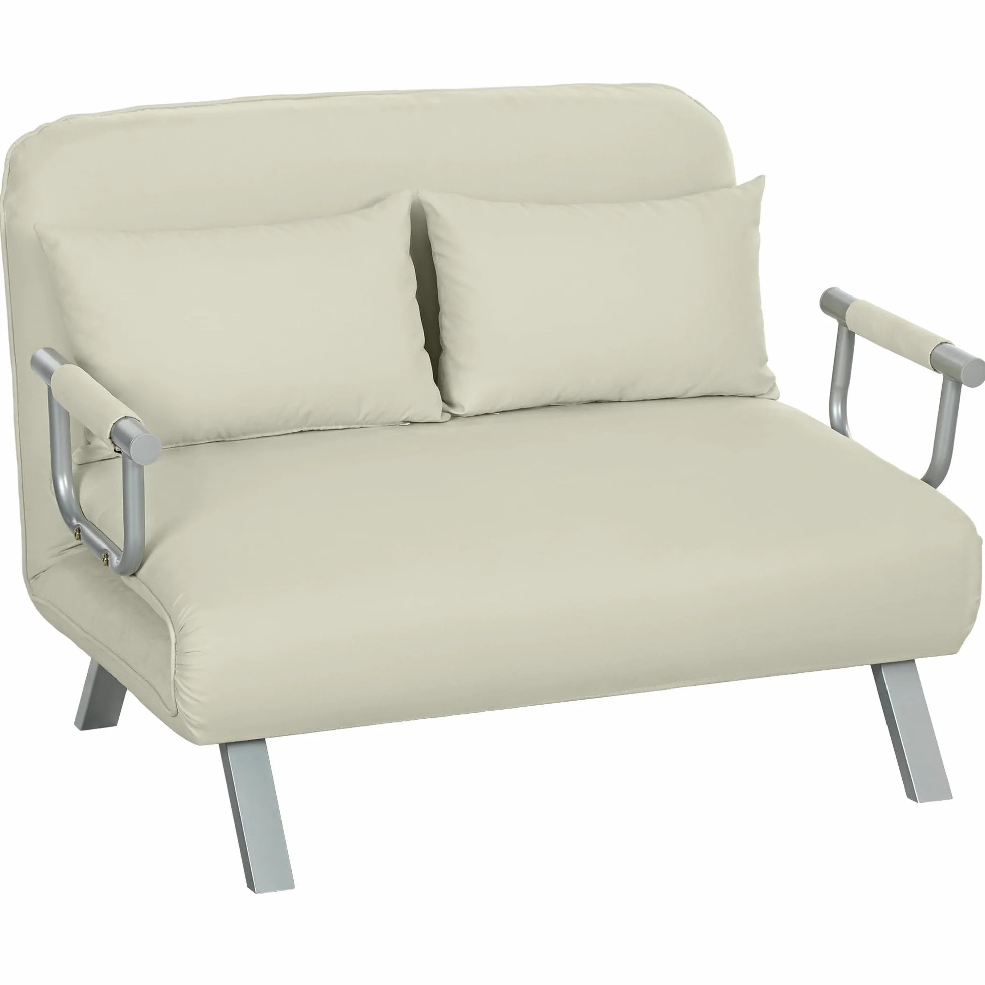 HOMCOM Sofá Cama de 2 Plazas 3 en 1 Sofá Cama Plegable Tapizado en Ante Sintético con Respaldo Ajustable de 5 Niveles y 2 Almohadas Acolchadas para Oficina Dormitorio Salón 111x80x78 cm Crema