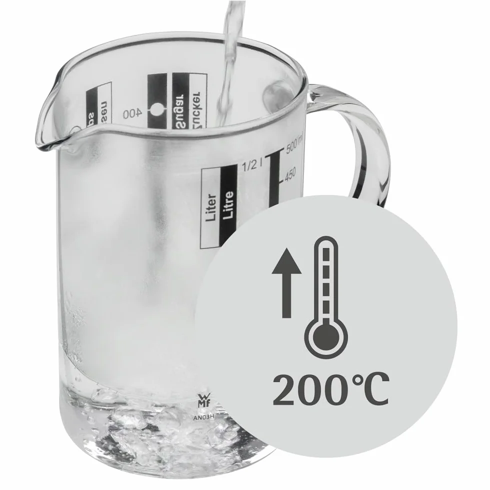 Vaso medidor WMF Gourmet 0,5L cristal borosilicatado resistente al calor escala litros mililitros tazas gramos