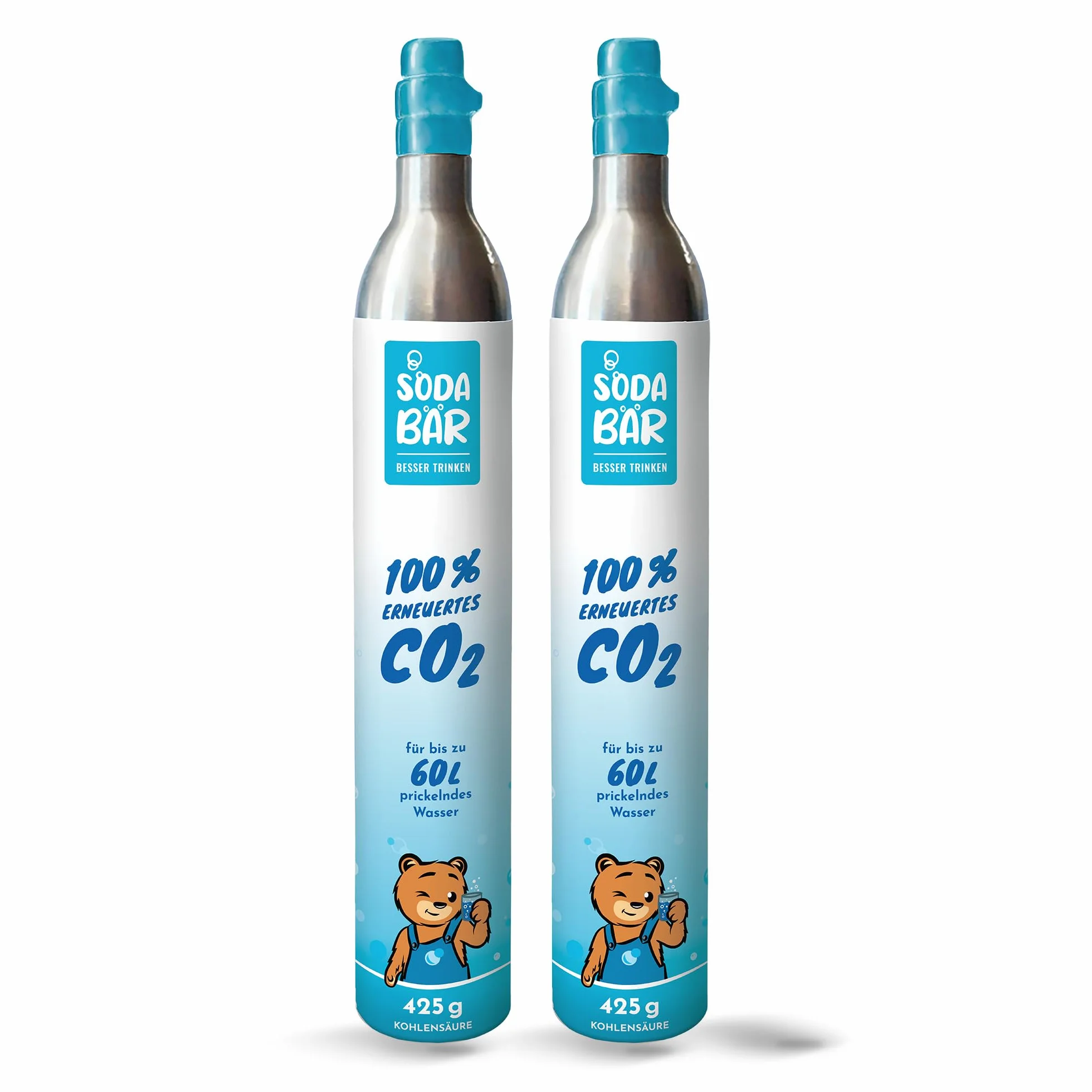 Cilindro de CO2 para Grohe Blue | Aarke | Rehau | SodaPop | Brita Neo | BLANCO | Dispositivos Unito | 2 x 425 g (60 l) | Relleno carbónico premium de Linde