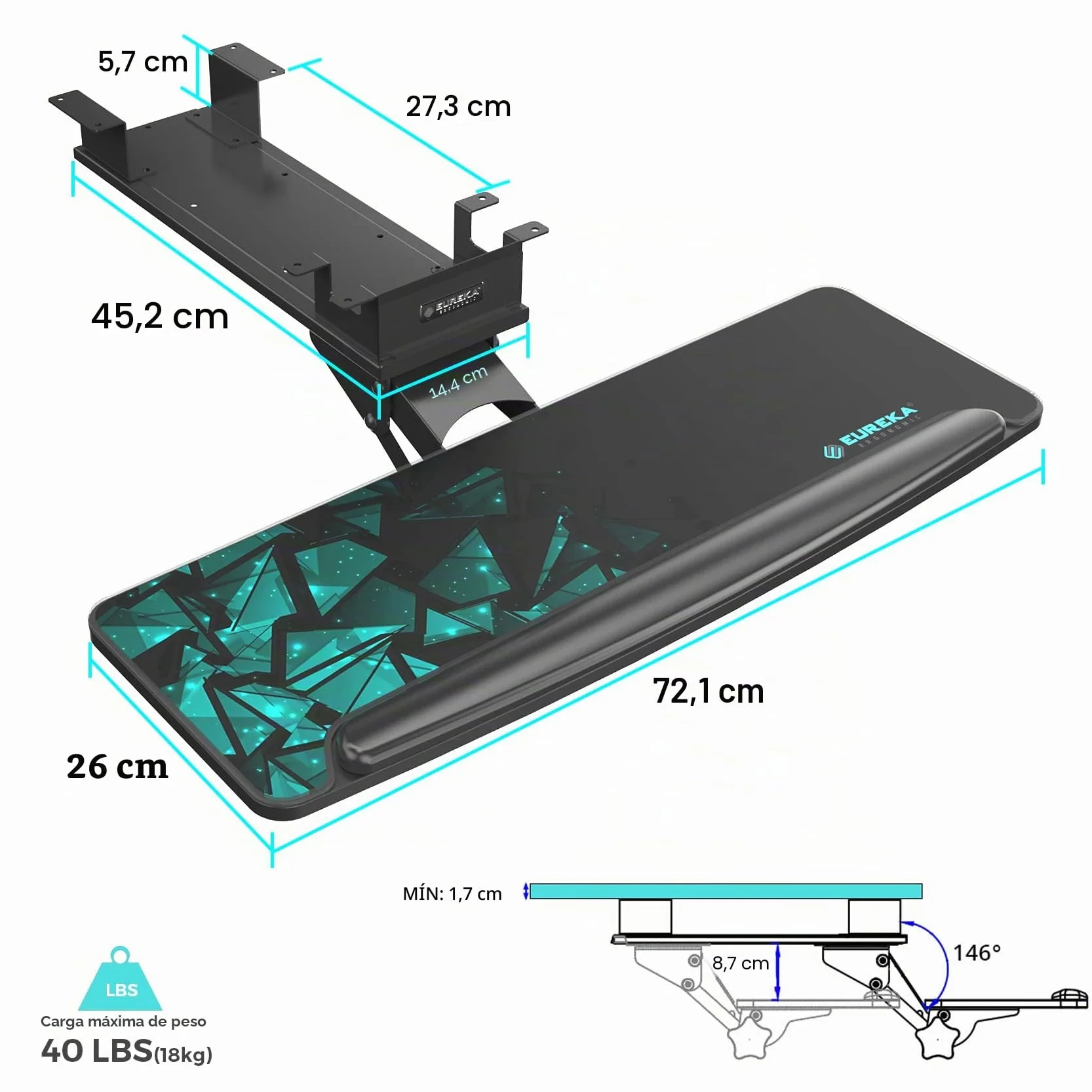 EUREKA ERGONOMIC Bandeja para Teclado Altura Ajustable y diseño de ángel Plataforma para Teclado Plataforma retráctil para Escritorio Estante Giratorio diseño ergonómico (Rojo)