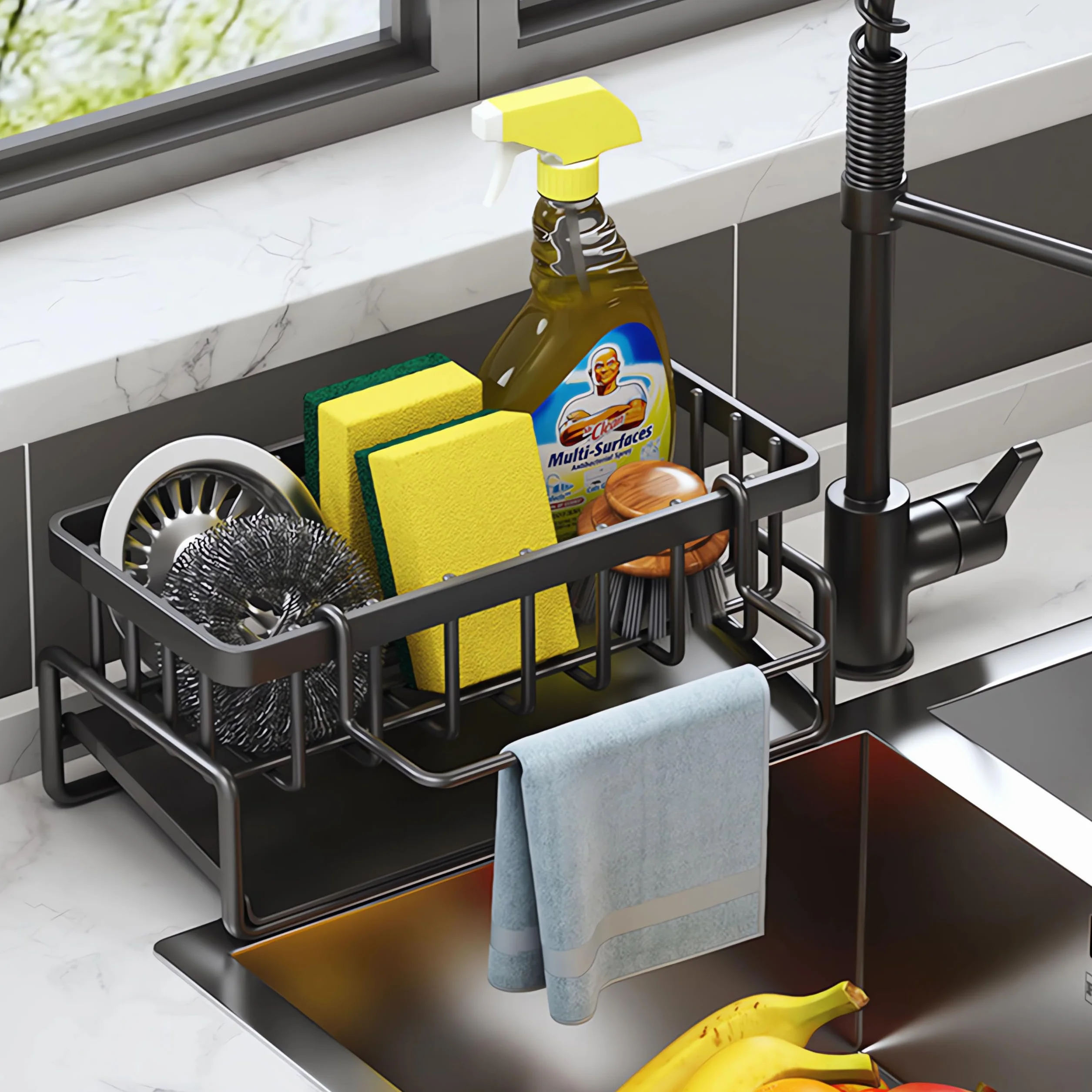 ViWaVee Organizador Cocina con Bandeja de Drenaje Autodrenante Negra