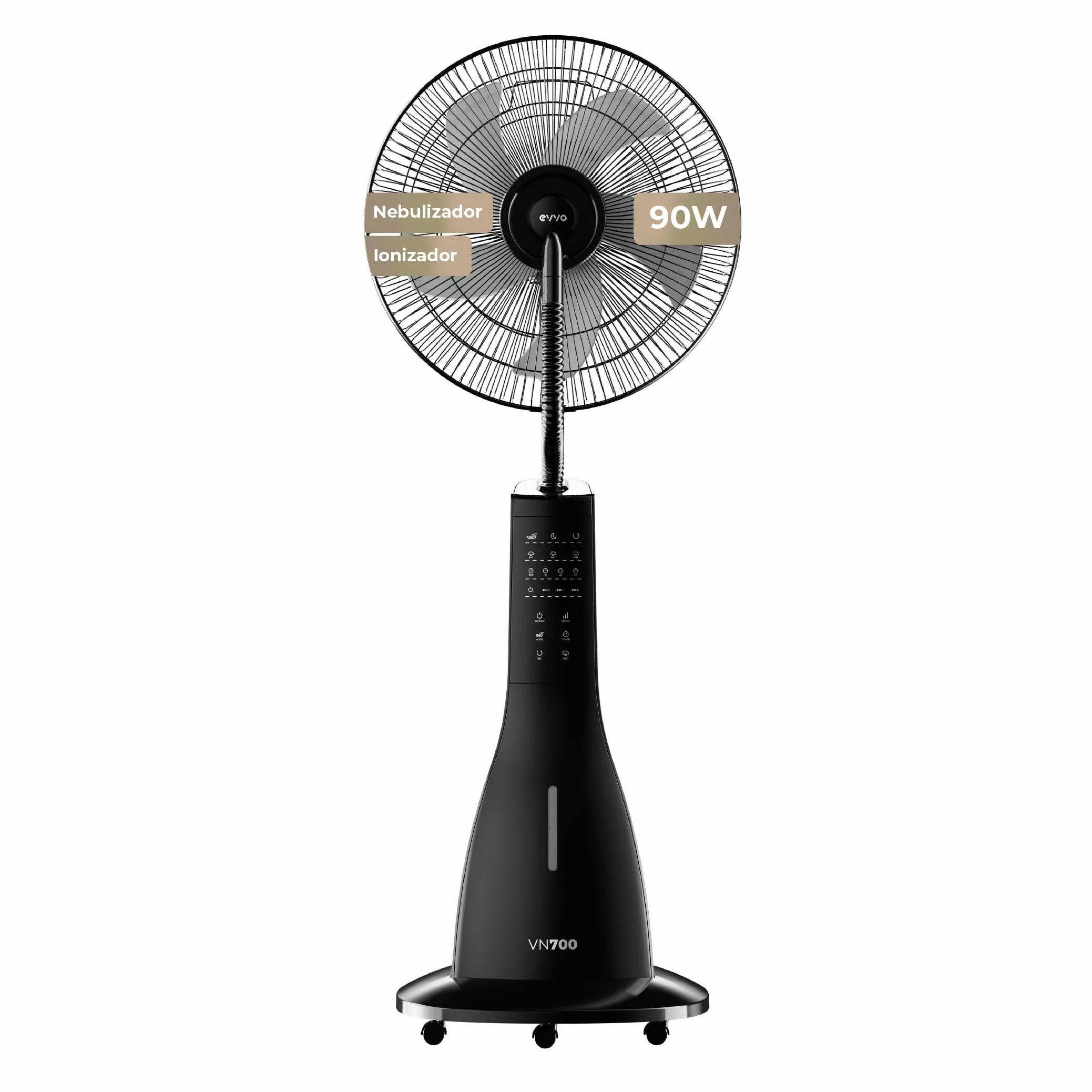 EVVO VN700 Ventilador Nebulizador de Agua y Pie Potente - Ventilador con Agua y Bruma Fina, 3 Modos Inteligentes, Velocidad Ajustable, Oscilación Automática y Temporizador. Humidificador Silencioso