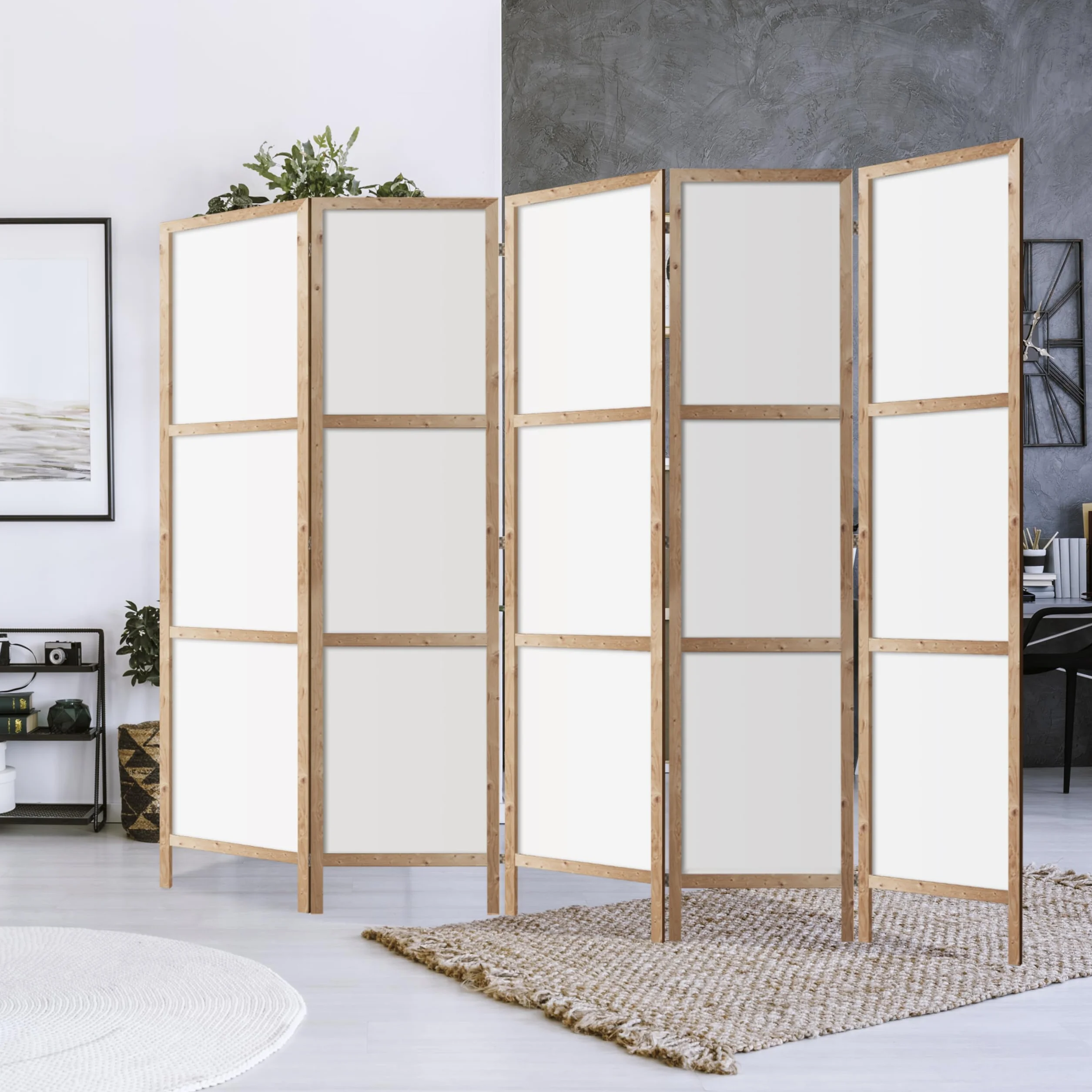 Biombo Separador de Ambientes Unilateral - en Estilo Japonés - Biombos Separadores de 5 Paneles - Biombos Decorativos para Divisor Ambientes - sin Motivo - 225x172cm
