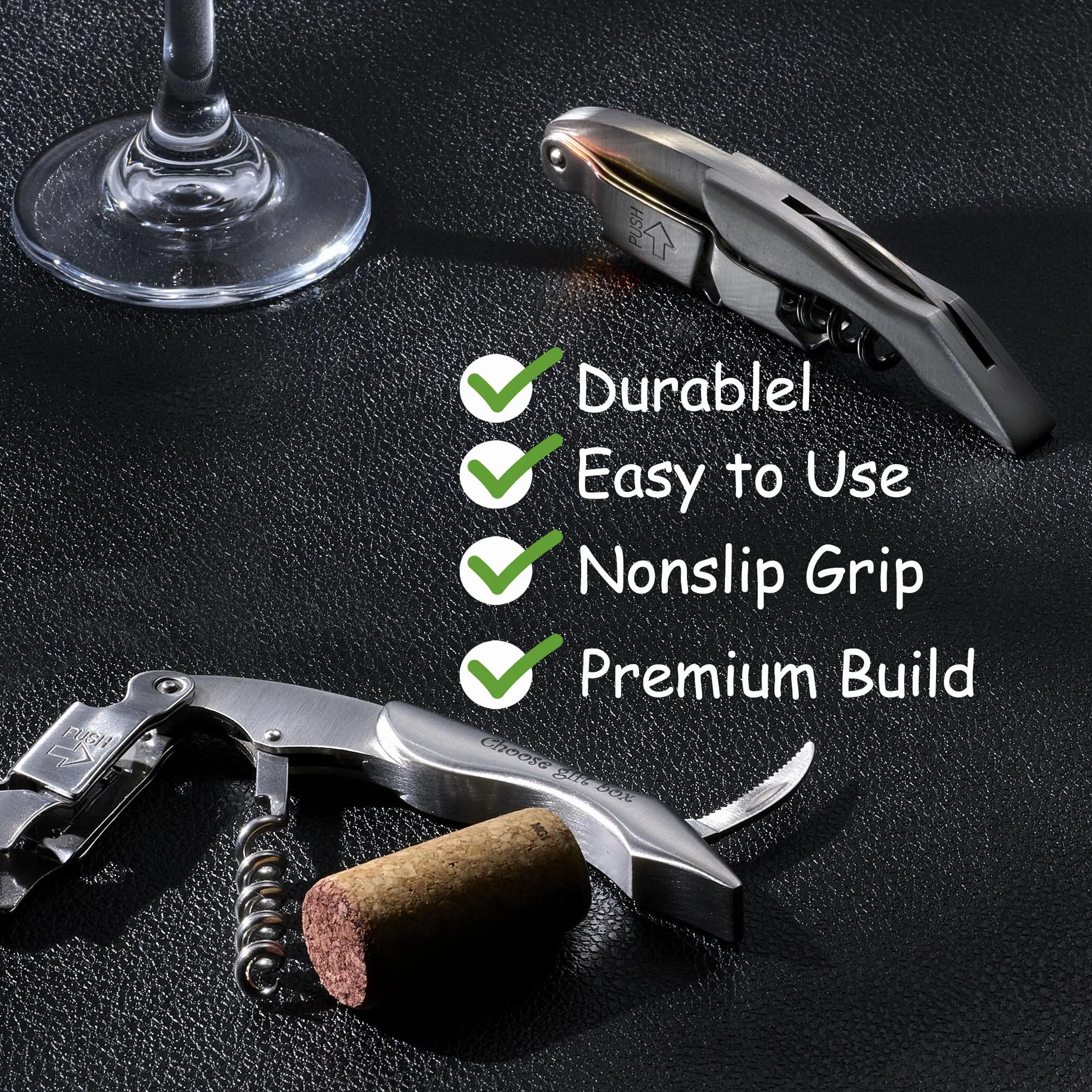 Sacacorchos de Sommelier Acero Inoxidable 3 en 1 Abridor de Vino con Cortaúltimos y Abrebotellas Regalo para Camareros
