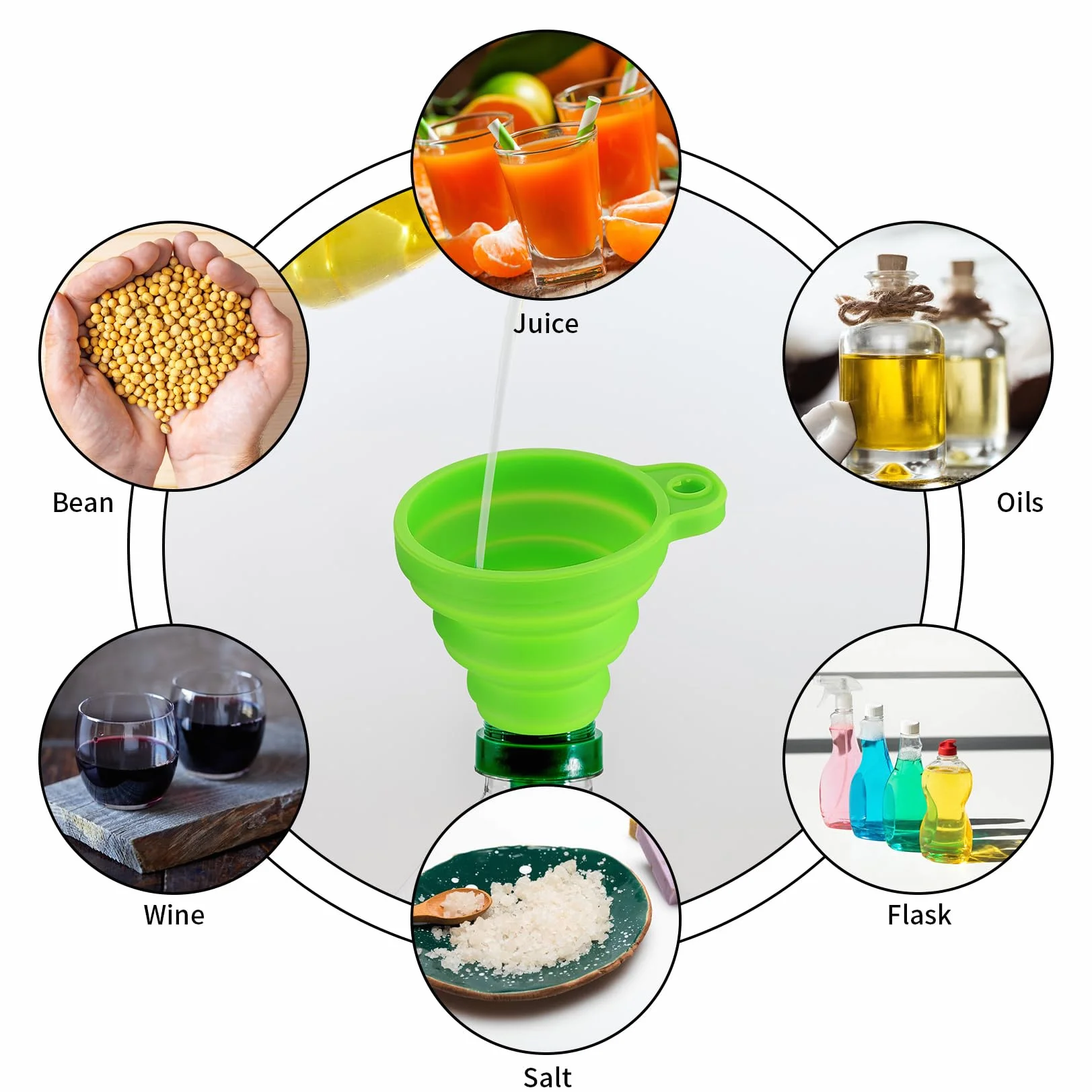 Embudo Plegable de Silicona 5 Piezas para Cocina, Transferencia de Líquidos - Pequeño/Mediano/Grande, 5 Colores