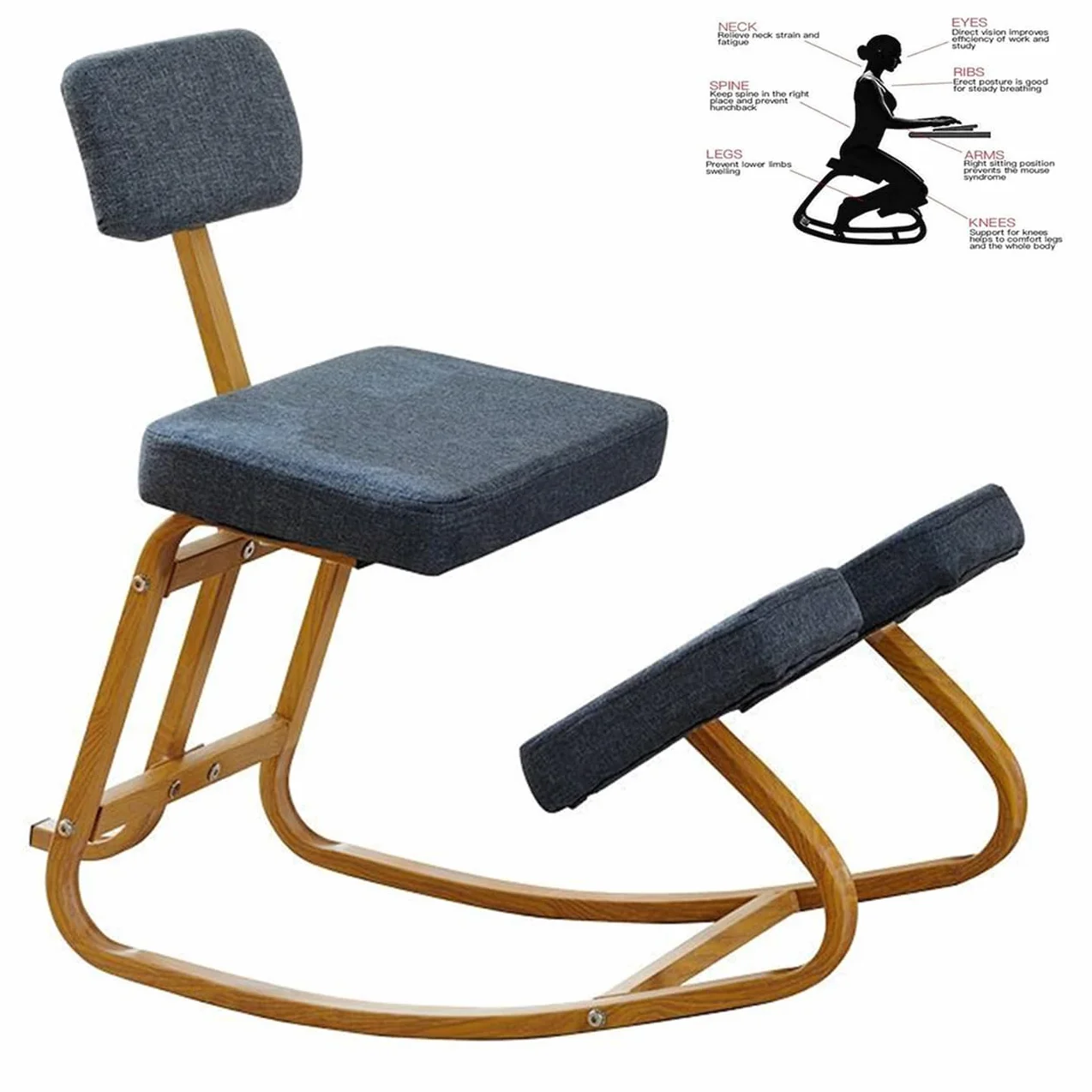 Silla De Rodillas ErgonóMica, para El Hogar Y La Oficina con Respaldo CorreccióN De La Postura Cojines Gruesos Y CóModos,Grey