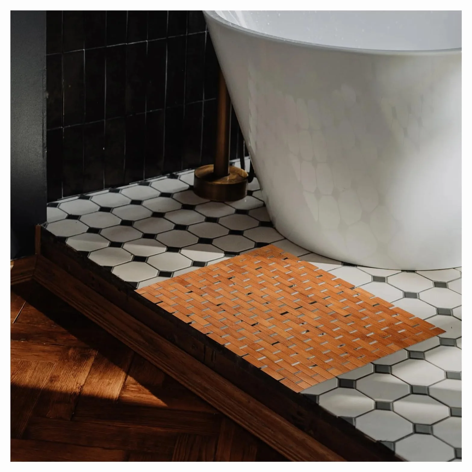 Alfombrilla de baño de Madera Alfombra de baño Piso Ducha Antideslizante | Bañera Baño Antideslizante Cuadrado Habitación Minimalista Dormitorio