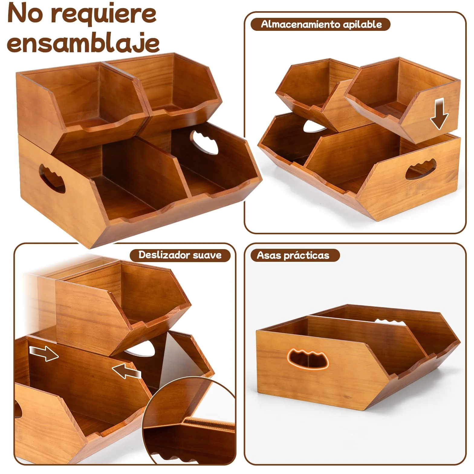 Aquzee Caja para Guardar Patatas de 2 Capas, Apilable Cesta para Patatas y Cebollas de Madera Juego de 3 Piezas, Desmontable Almacenaje Cocina Adecuado para Ajo, Cebolla, Verduras, Frutas y Pan