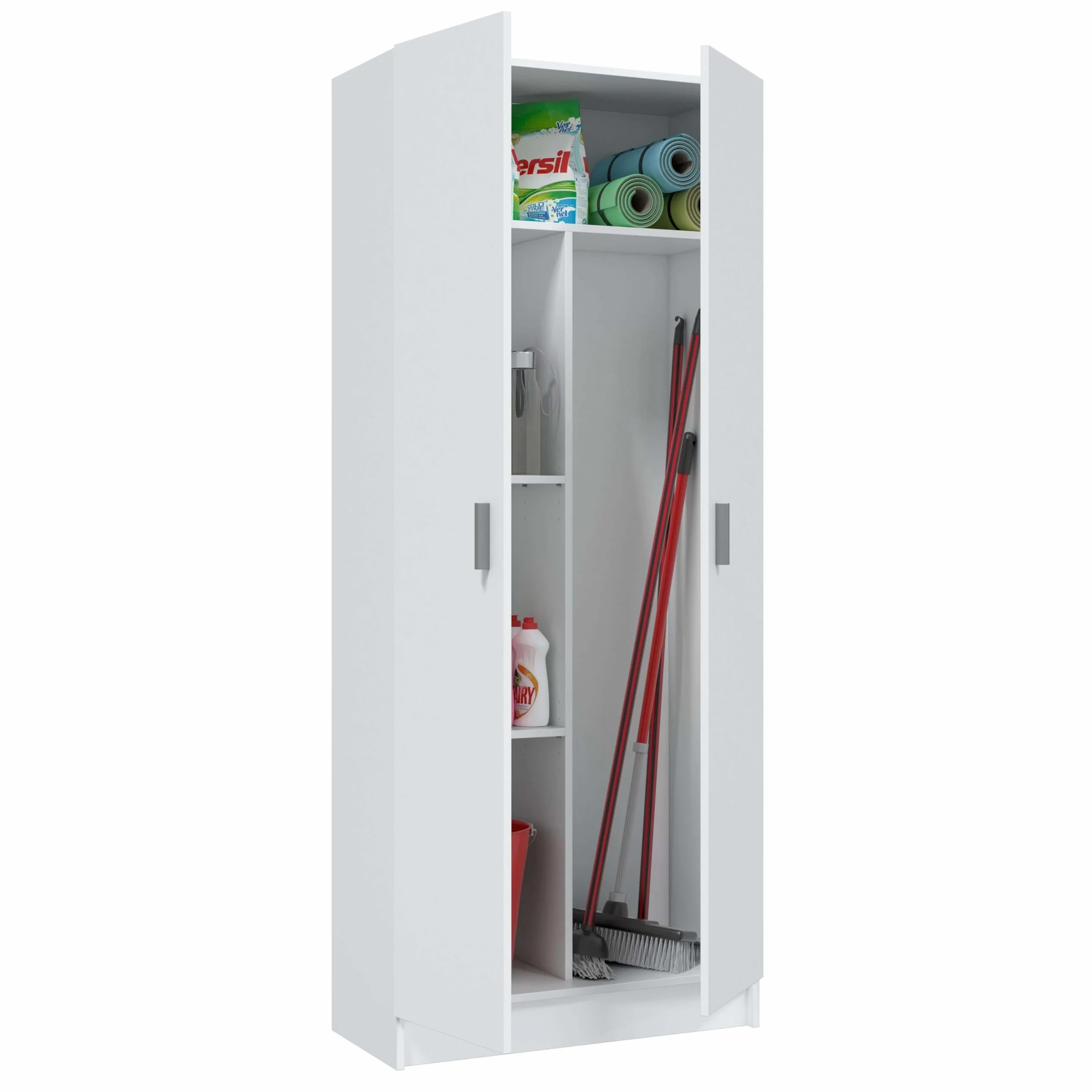 Miroytengo Armario Escobero 2 Puertas Multiusos Blanco, Aspiradora Cocina Despensa Lavanderia Auxiliar 73x182 cm